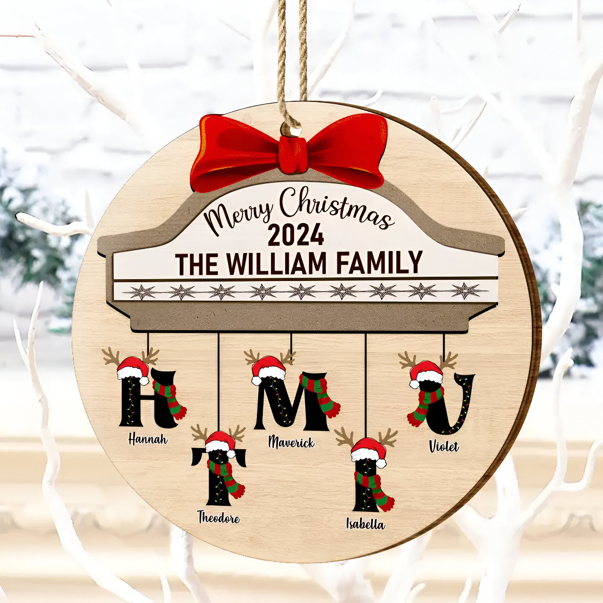 Family First Letter Name Monogram - Personalized Custom Shaped Wooden Ornament ORN0310