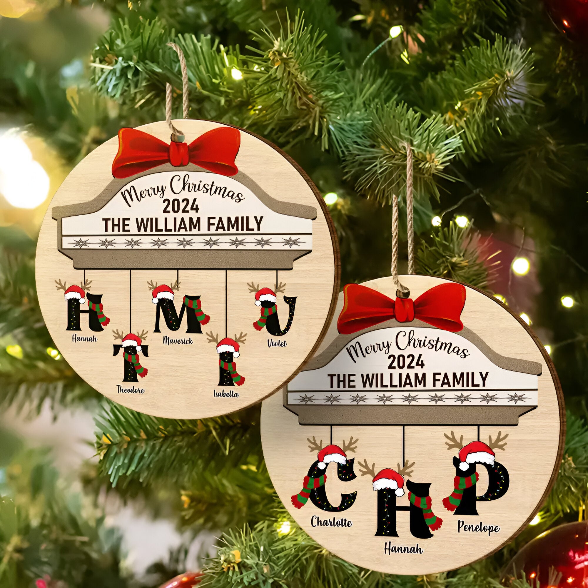 Family First Letter Name Monogram - Personalized Custom Shaped Wooden Ornament ORN0310