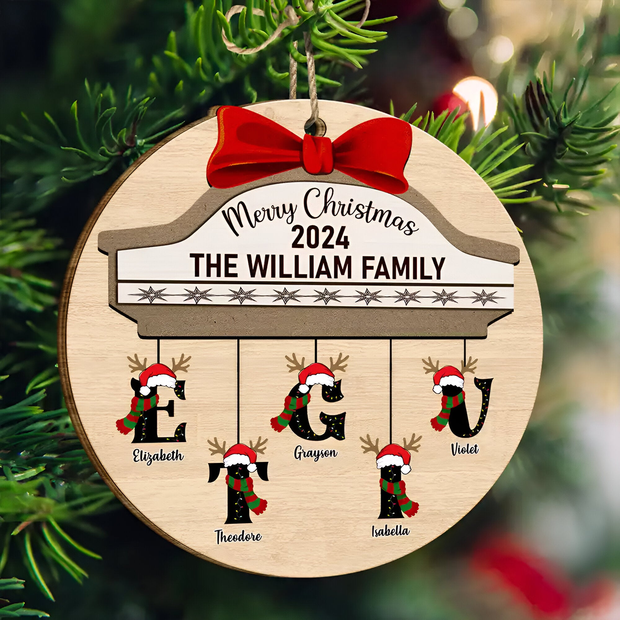 Family First Letter Name Monogram - Personalized Custom Shaped Wooden Ornament ORN0310