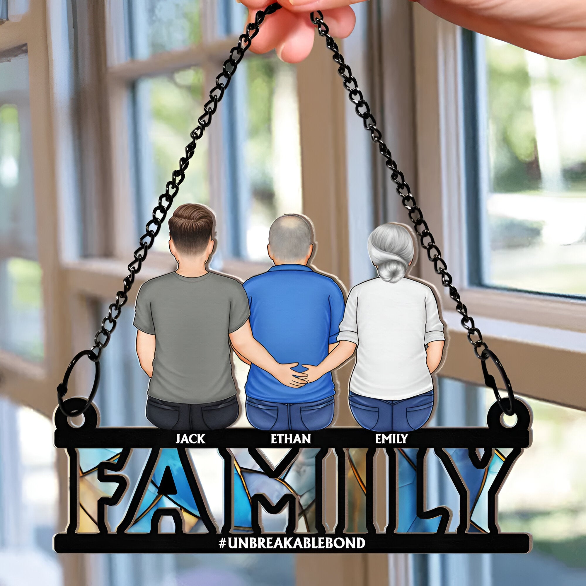 Family Forever Dad & His Children - Personalized Window Hanging Suncatcher Ornament ORN02101