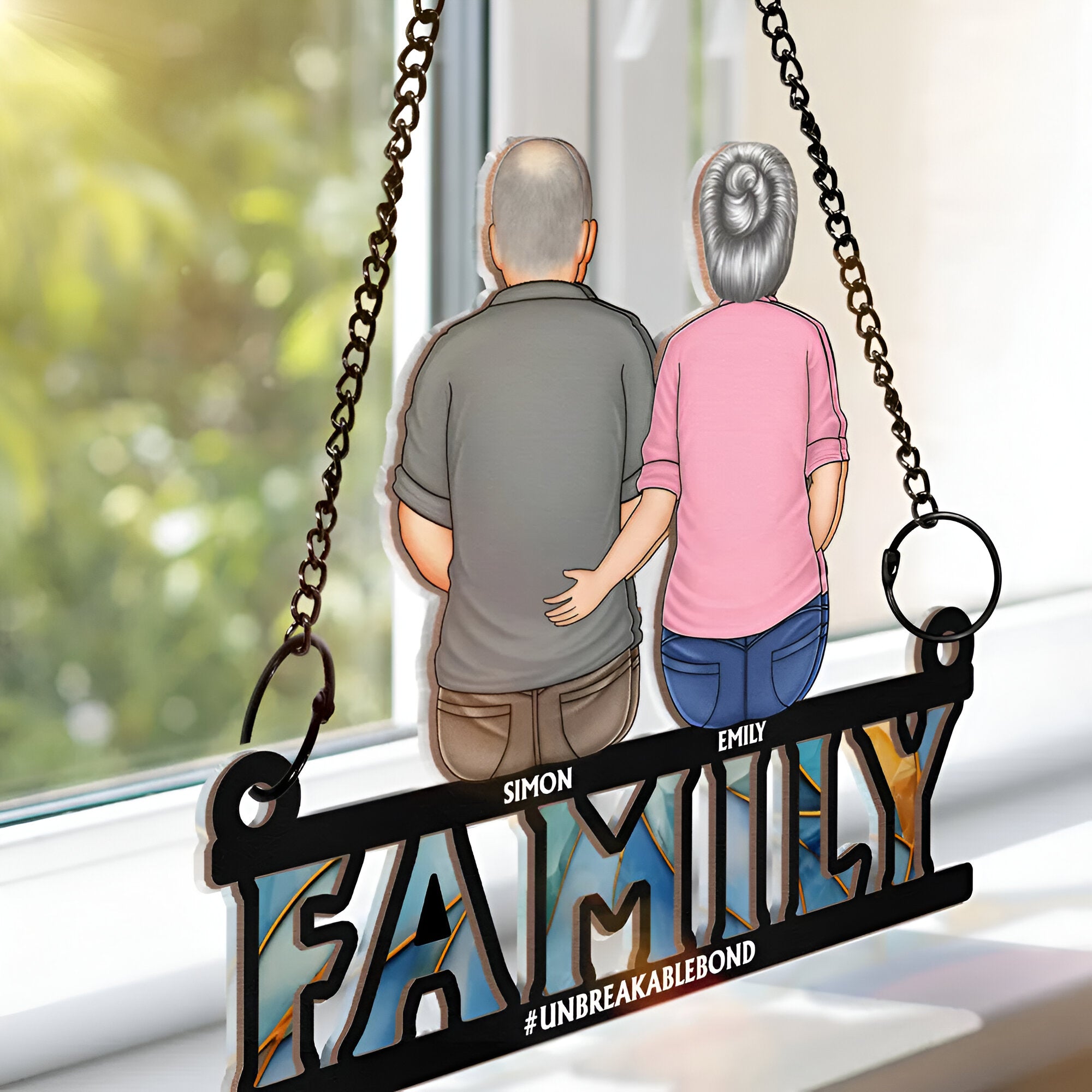 Family Forever Dad & His Children - Personalized Window Hanging Suncatcher Ornament ORN02101