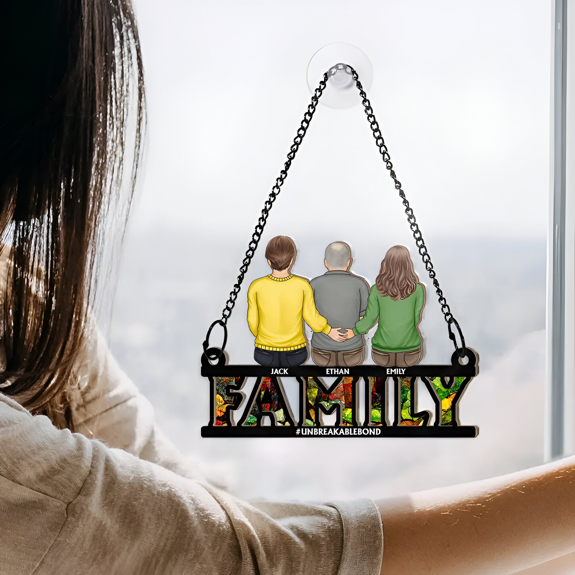 Family Forever Dad & His Children - Personalized Window Hanging Suncatcher Ornament ORN02101