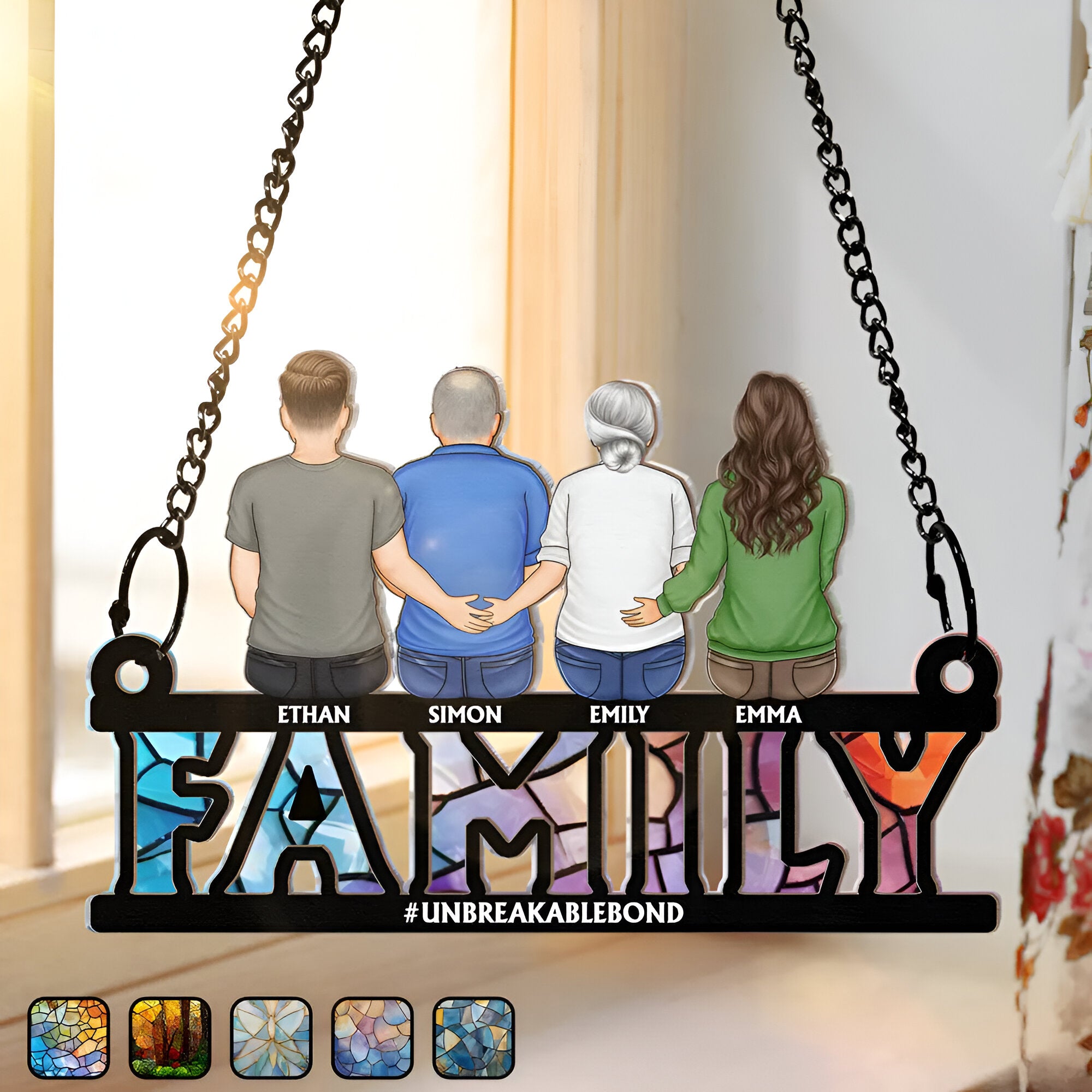 Family Forever Dad & His Children - Personalized Window Hanging Suncatcher Ornament ORN02101