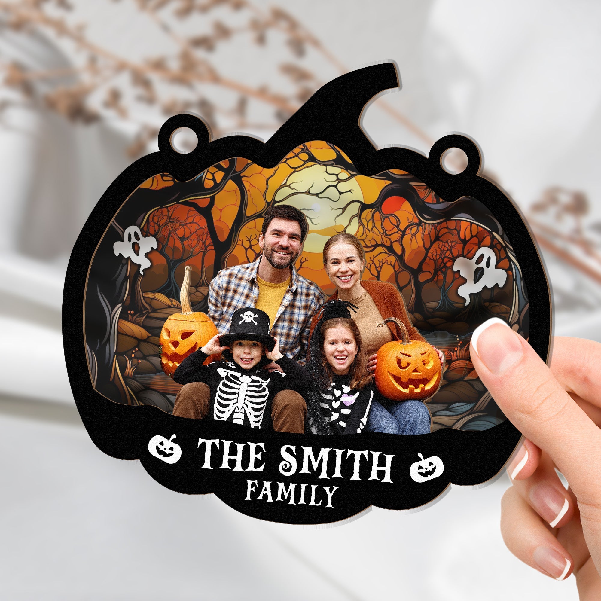 Family Halloween Decoration - Personalized Window Hanging Suncatcher Photo Ornament  ORHA2208