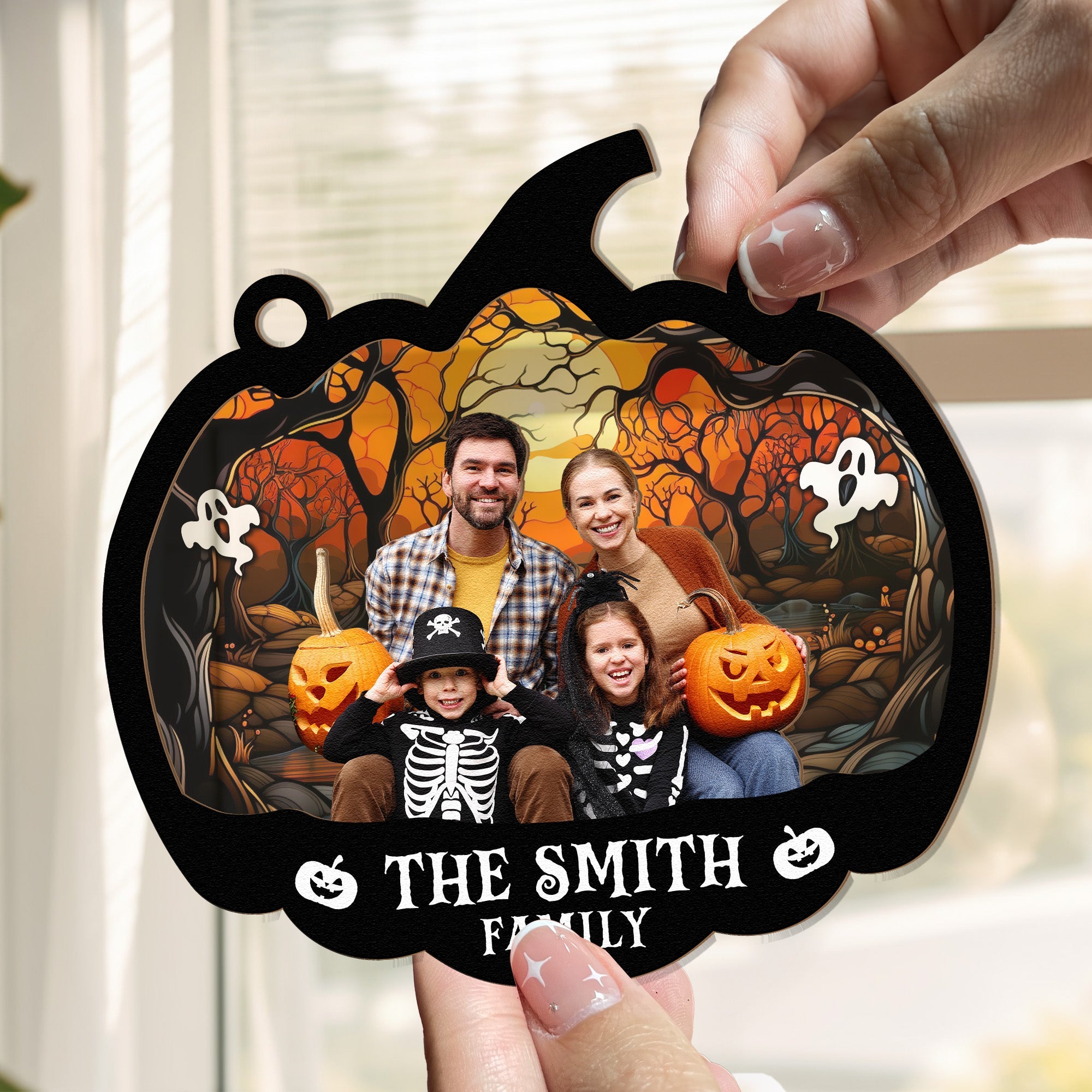 Family Halloween Decoration - Personalized Window Hanging Suncatcher Photo Ornament  ORHA2208