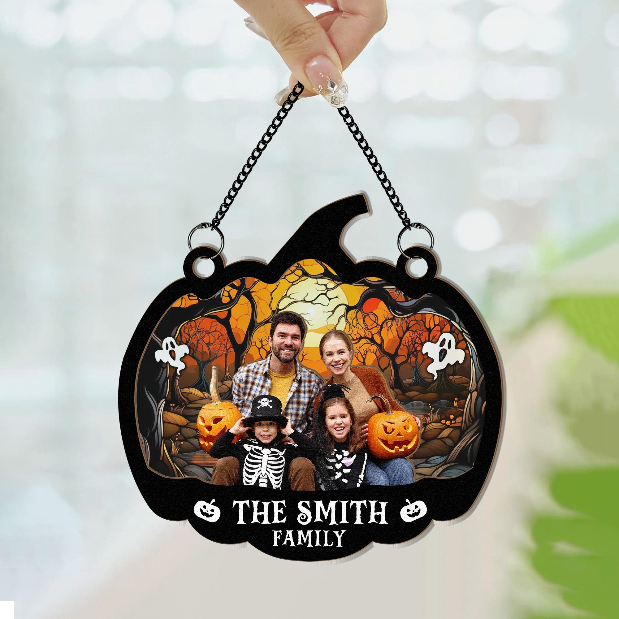 Family Halloween Decoration - Personalized Window Hanging Suncatcher Photo Ornament  ORHA2208