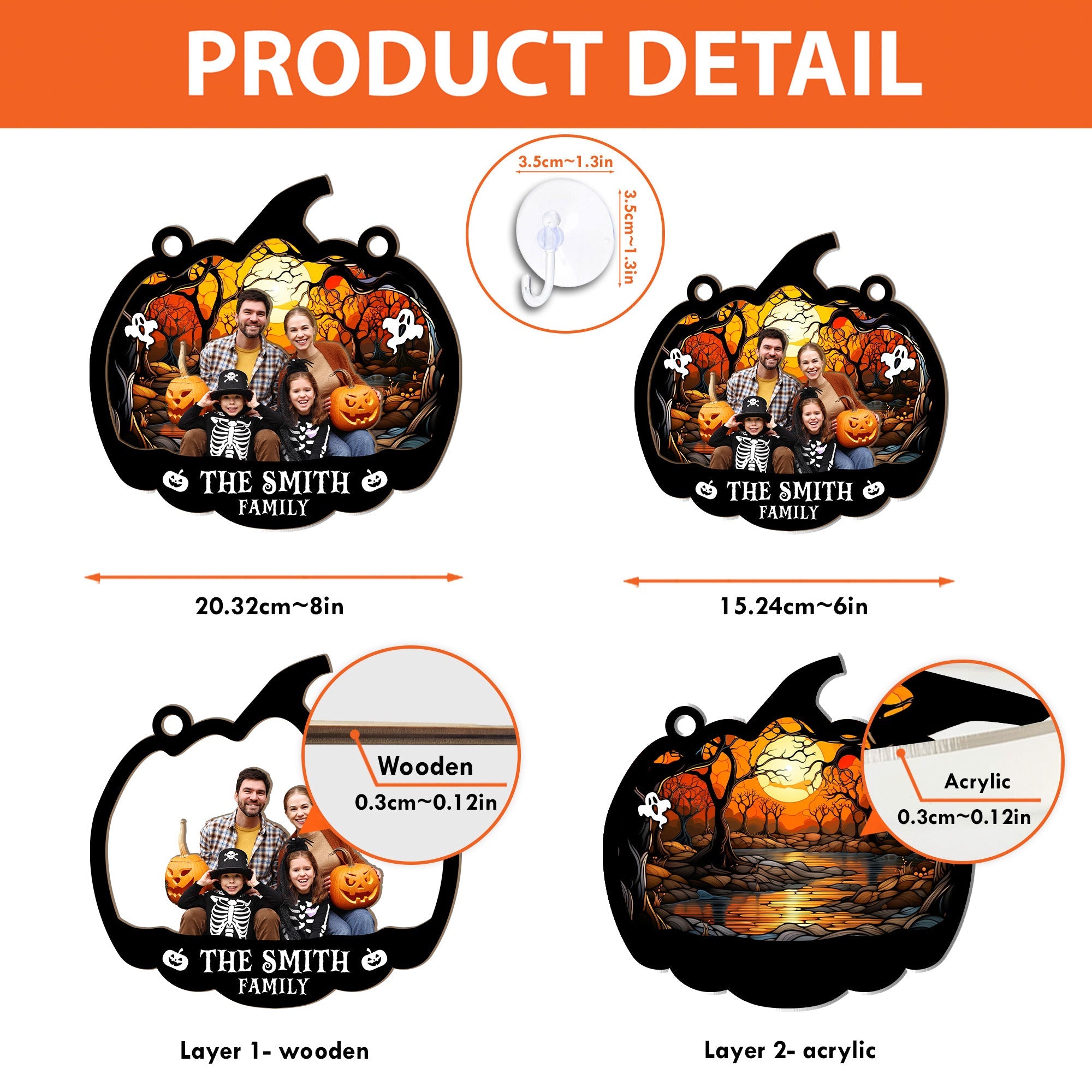 Family Halloween Decoration - Personalized Window Hanging Suncatcher Photo Ornament  ORHA2208