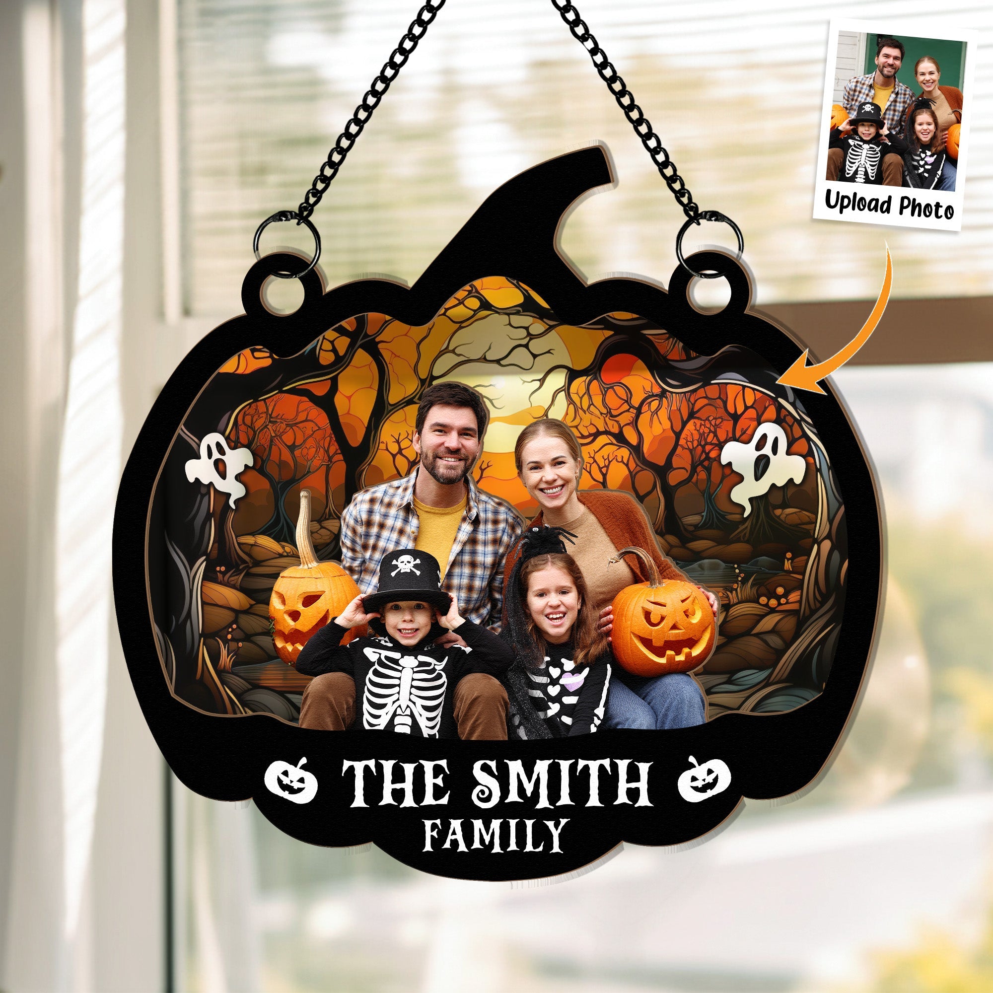 Family Halloween Decoration - Personalized Window Hanging Suncatcher Photo Ornament  ORHA2208