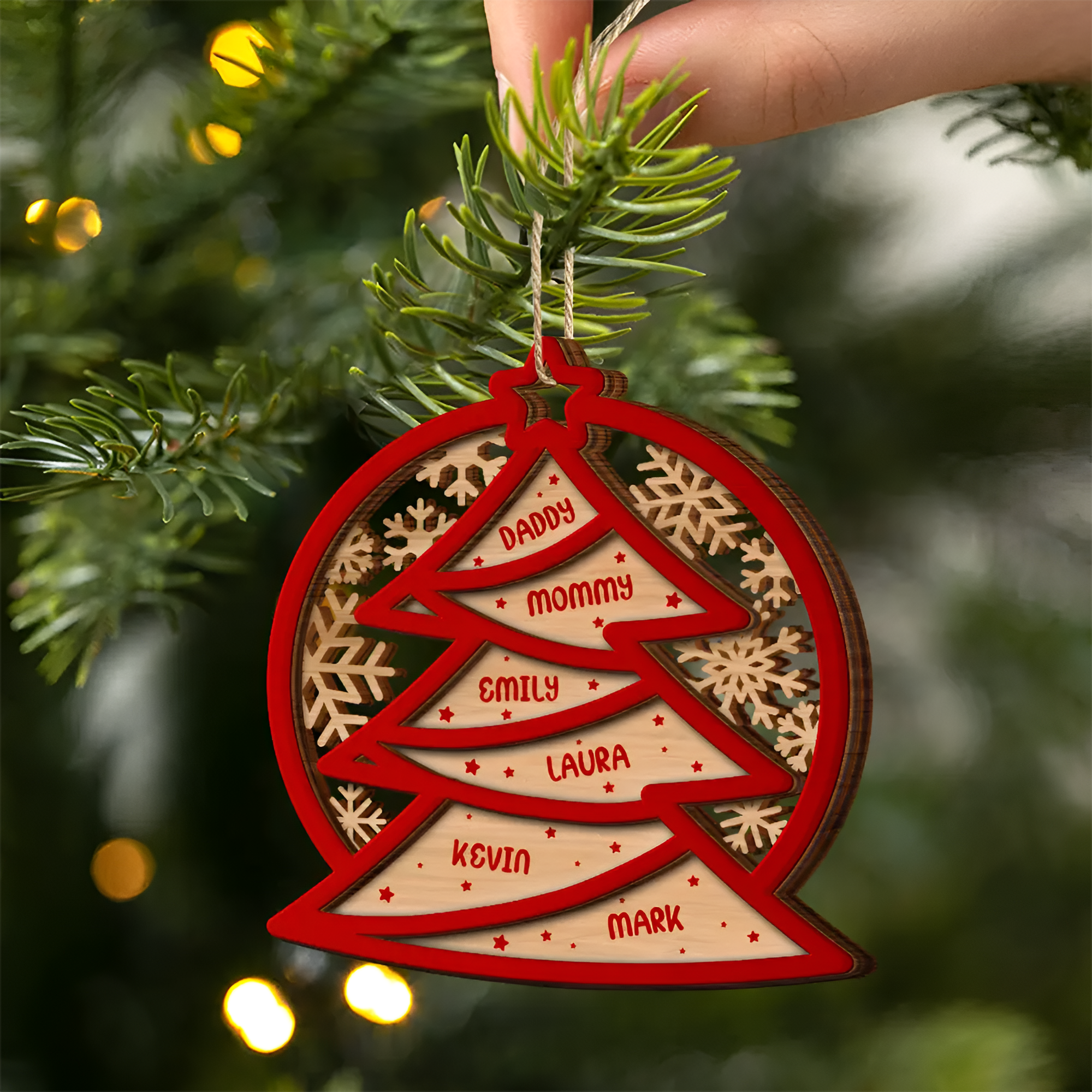 Family Names Christmas Tree - Personalized 2-Layered Wooden Ornament ORN02101