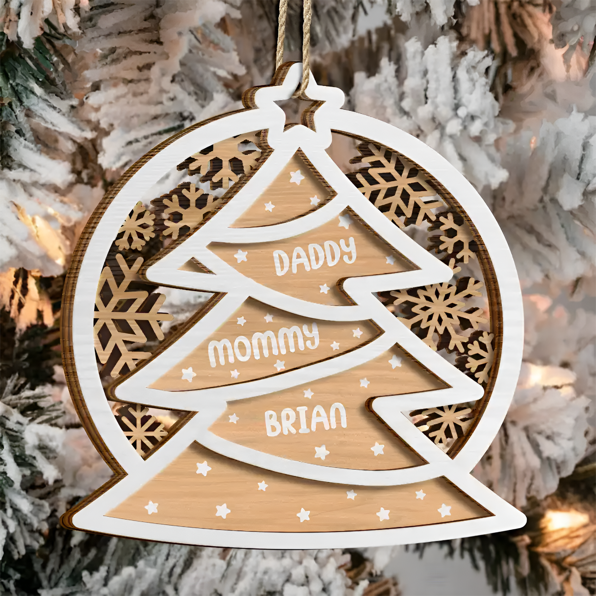 Family Names Christmas Tree - Personalized 2-Layered Wooden Ornament ORN02101