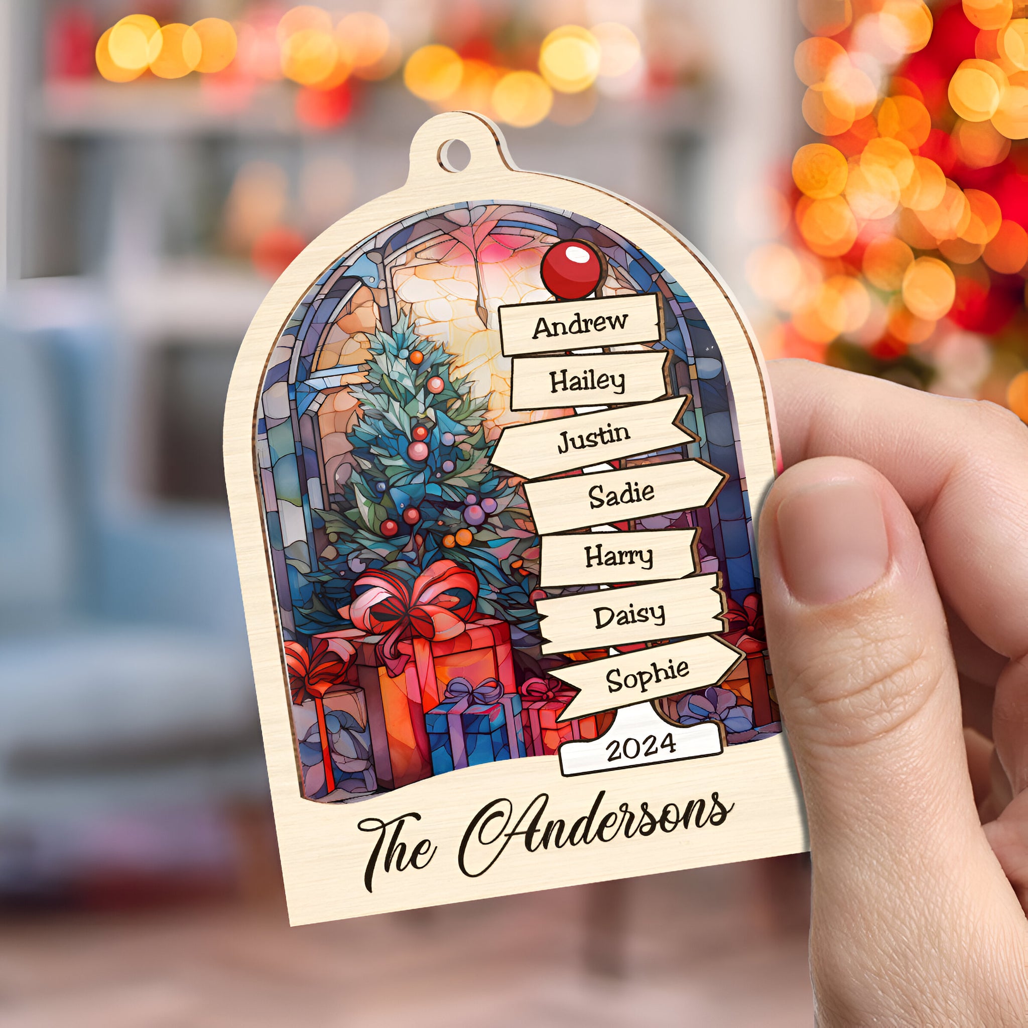 Family Sign Christmas - Personalized Custom Suncatcher Ornament ORN0710