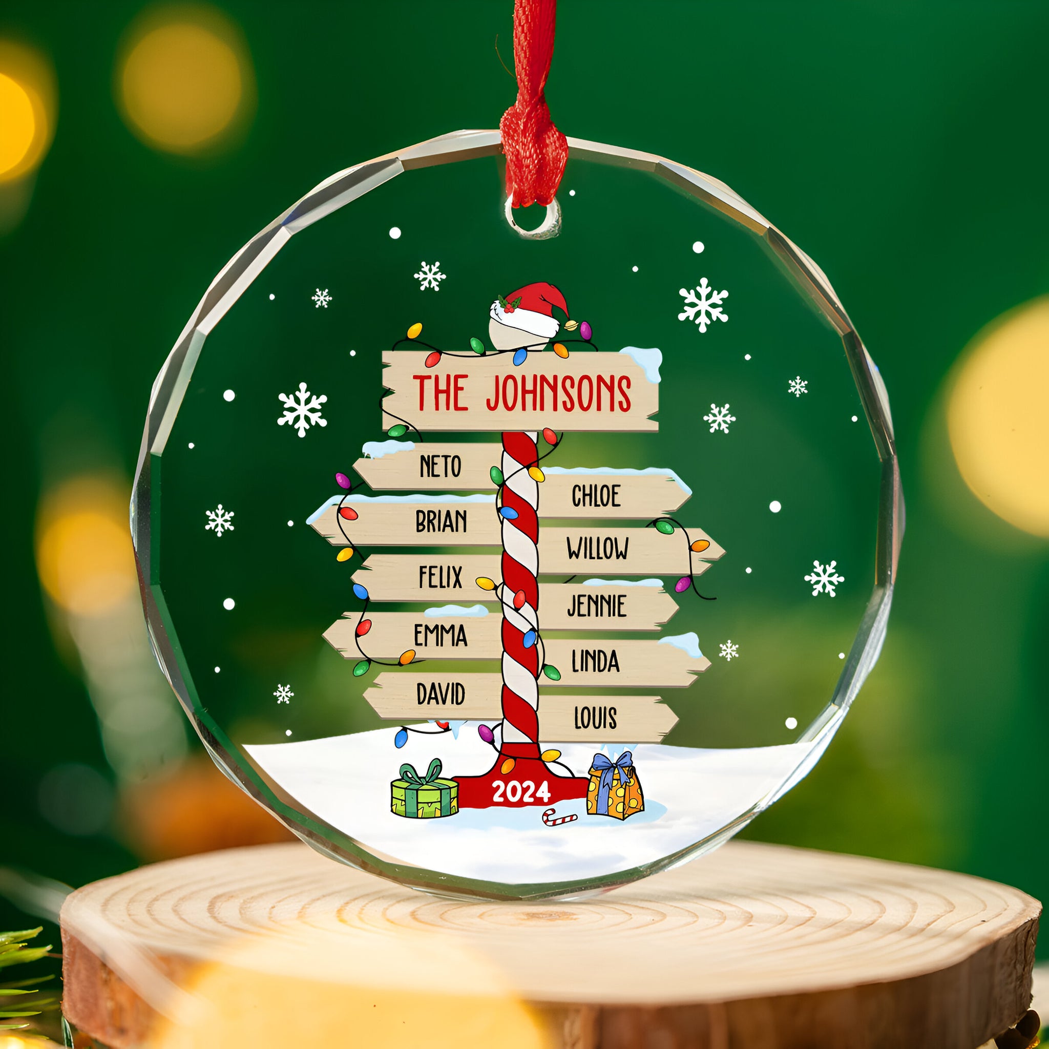 Family Sign Version 1 - Personalized Custom Glass Ornament ORN0710