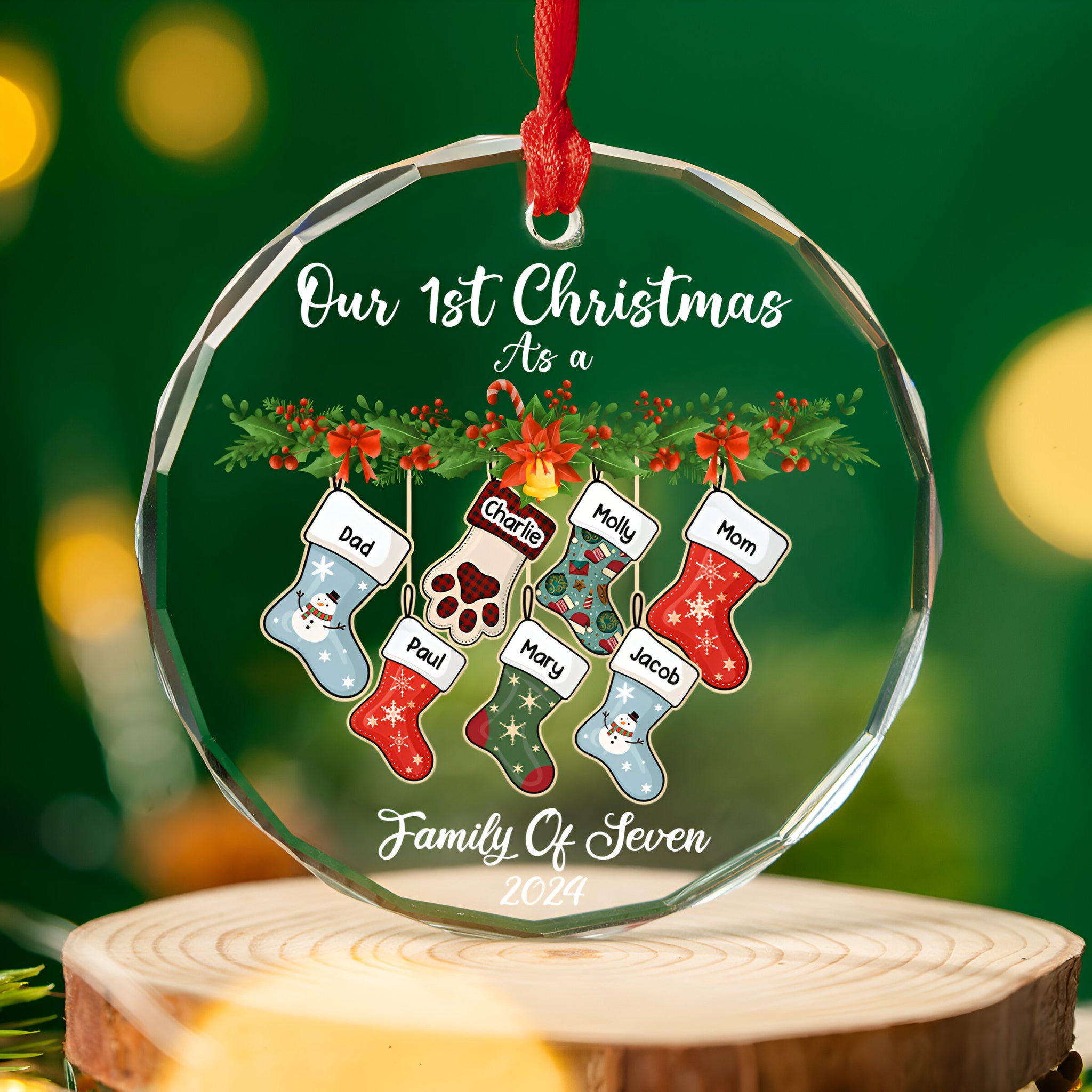 Family Stocking - Personalized Custom Glass Ornament ORN0710