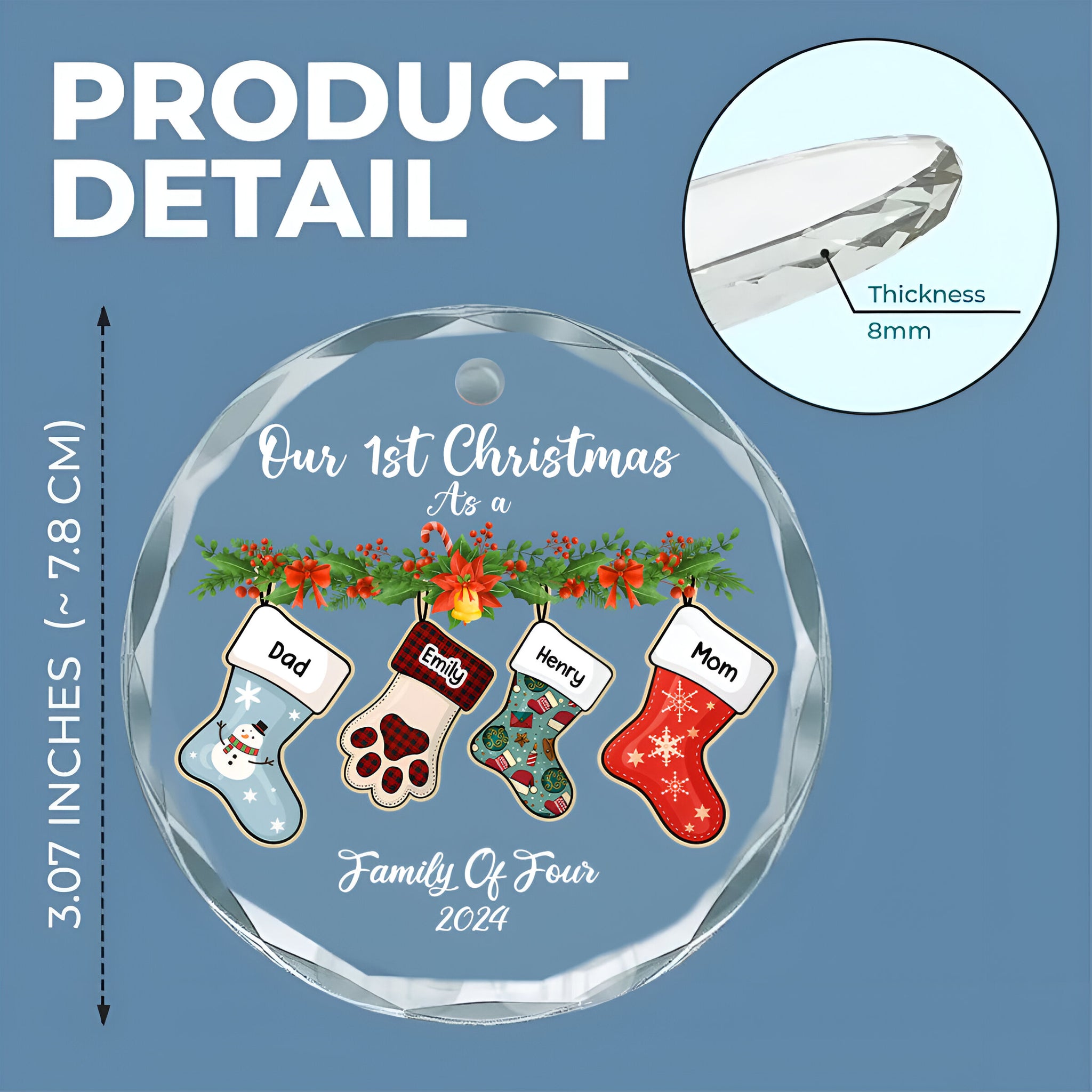 Family Stocking - Personalized Custom Glass Ornament ORN0710