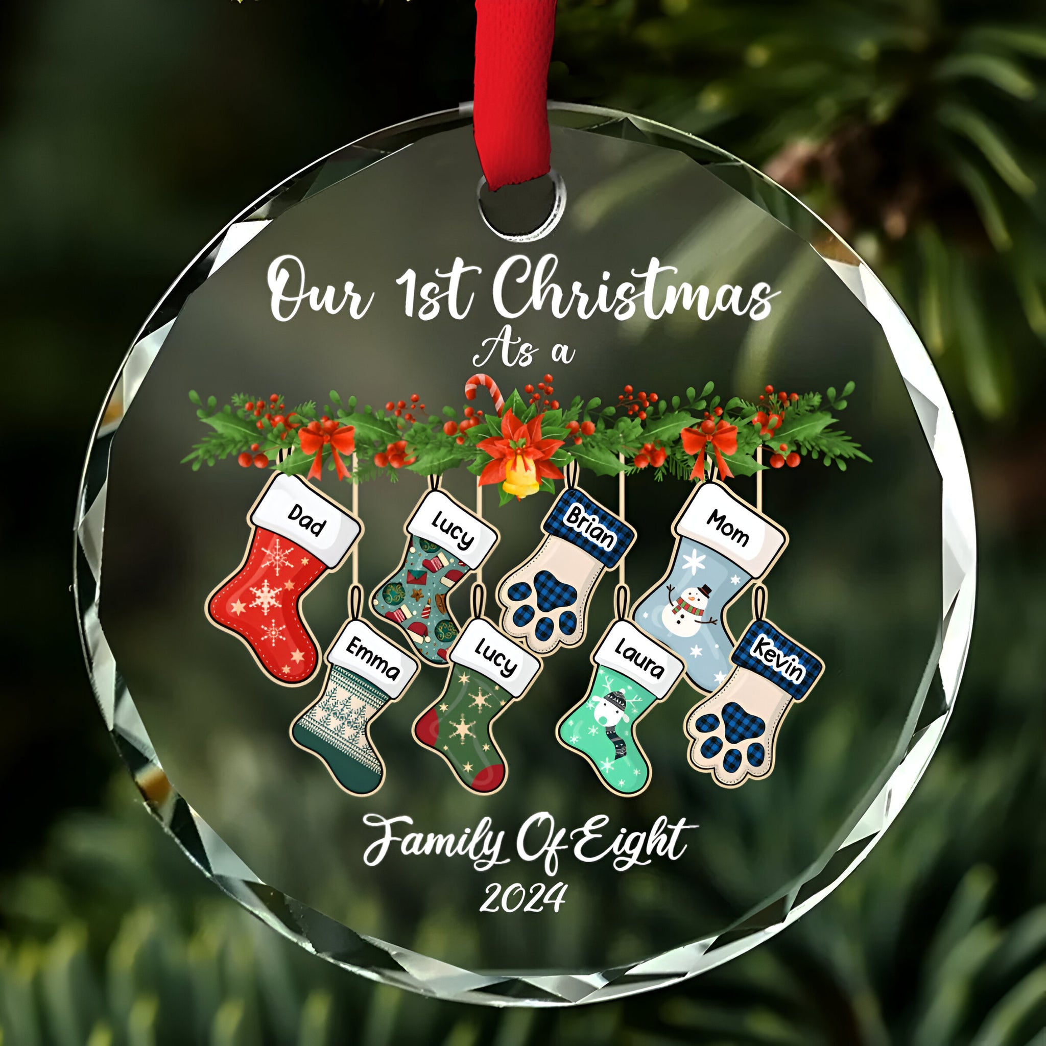 Family Stocking - Personalized Custom Glass Ornament ORN0710