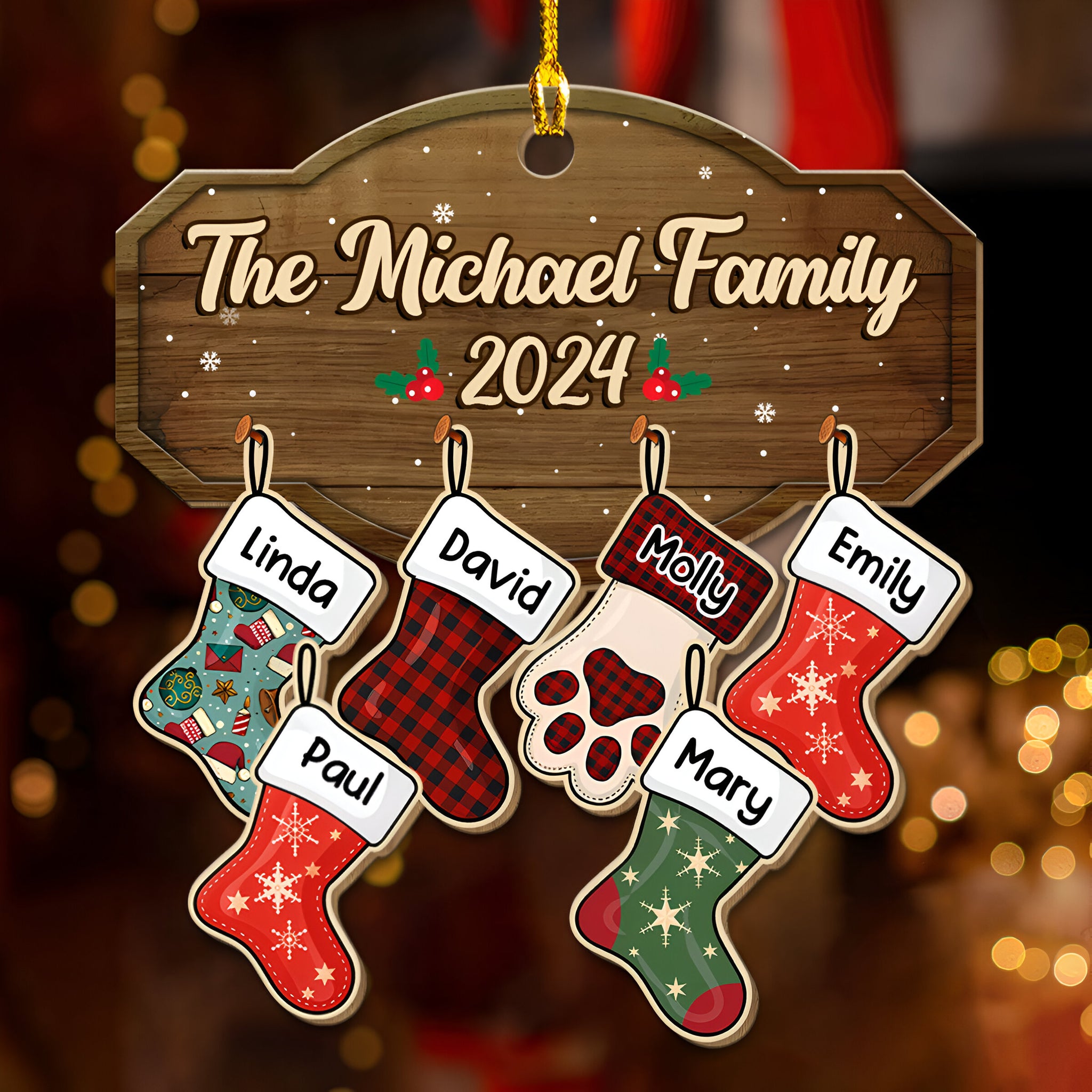 Family With Pet - Personalized Custom Wood Ornament ORN0710