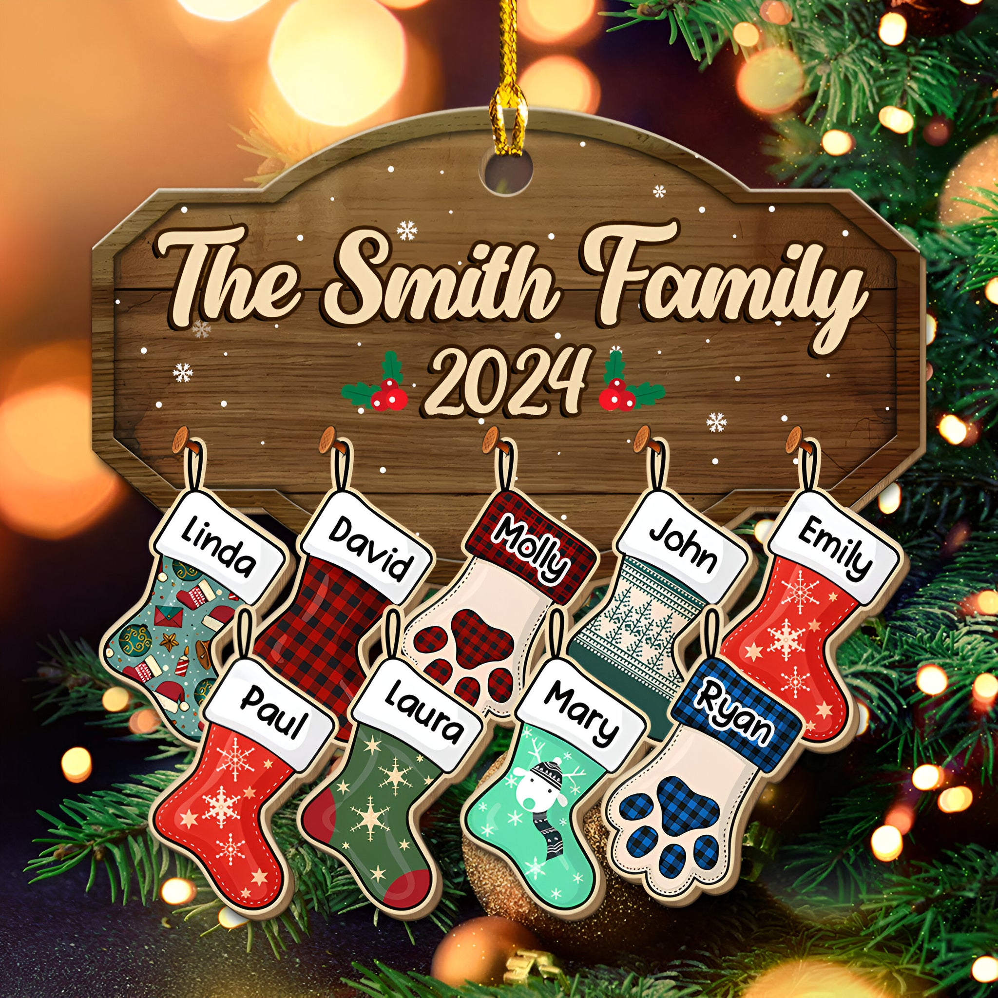 Family With Pet - Personalized Custom Wood Ornament ORN0710