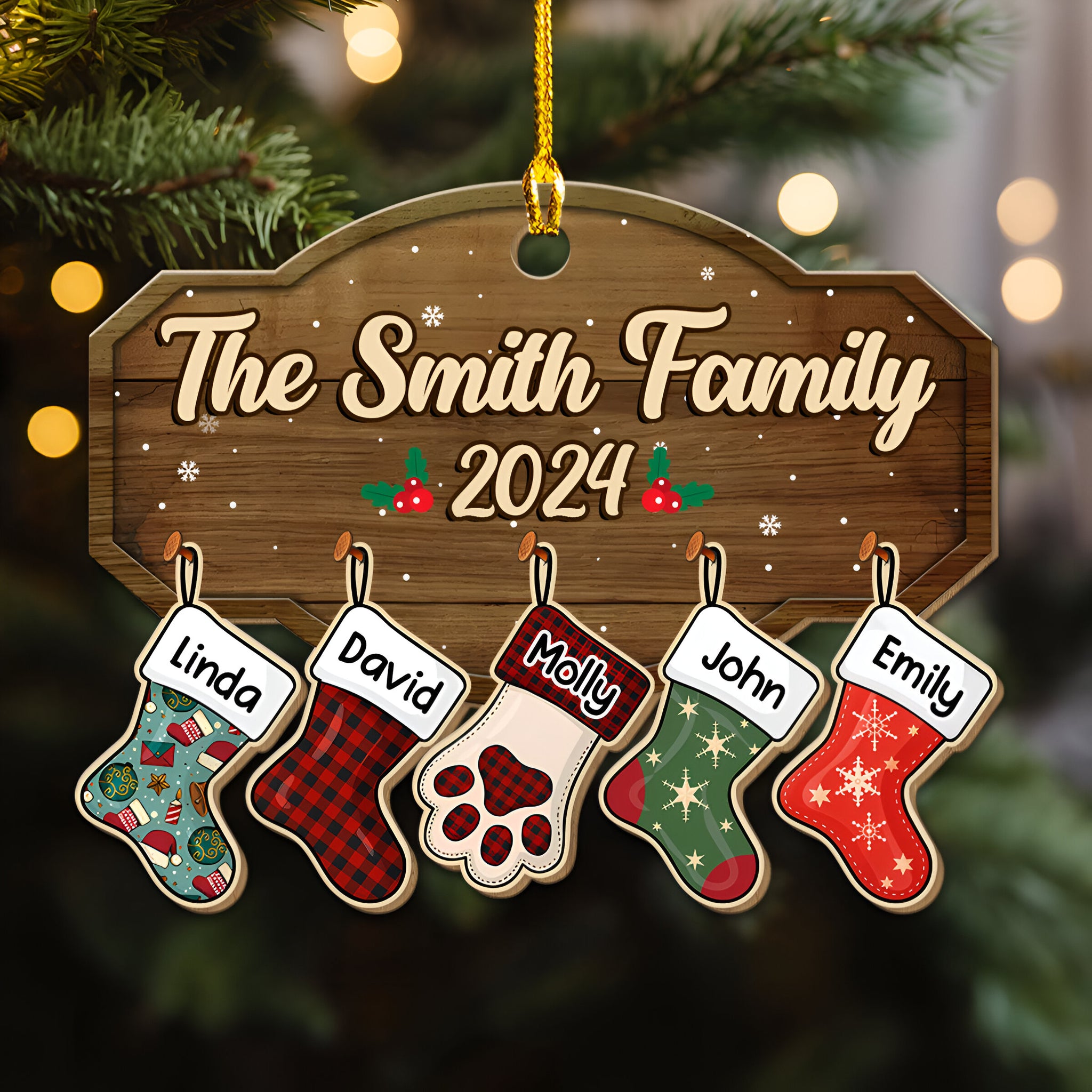 Family With Pet - Personalized Custom Wood Ornament ORN0710