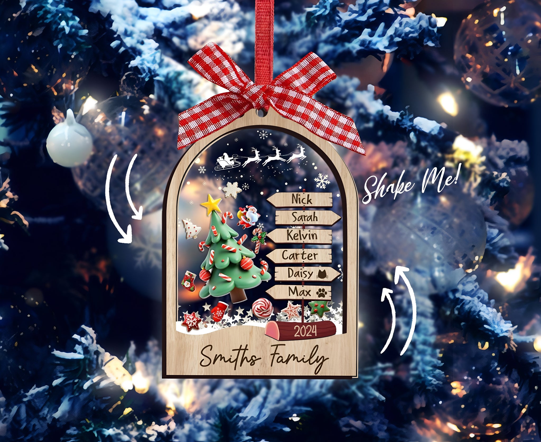 Family Christmas Ornament Shaker, Personalized Family Ornament 2024, 4D Family Ornament With Pets, Christmas Ornament, Family Gift Ornament 17854ORHA24