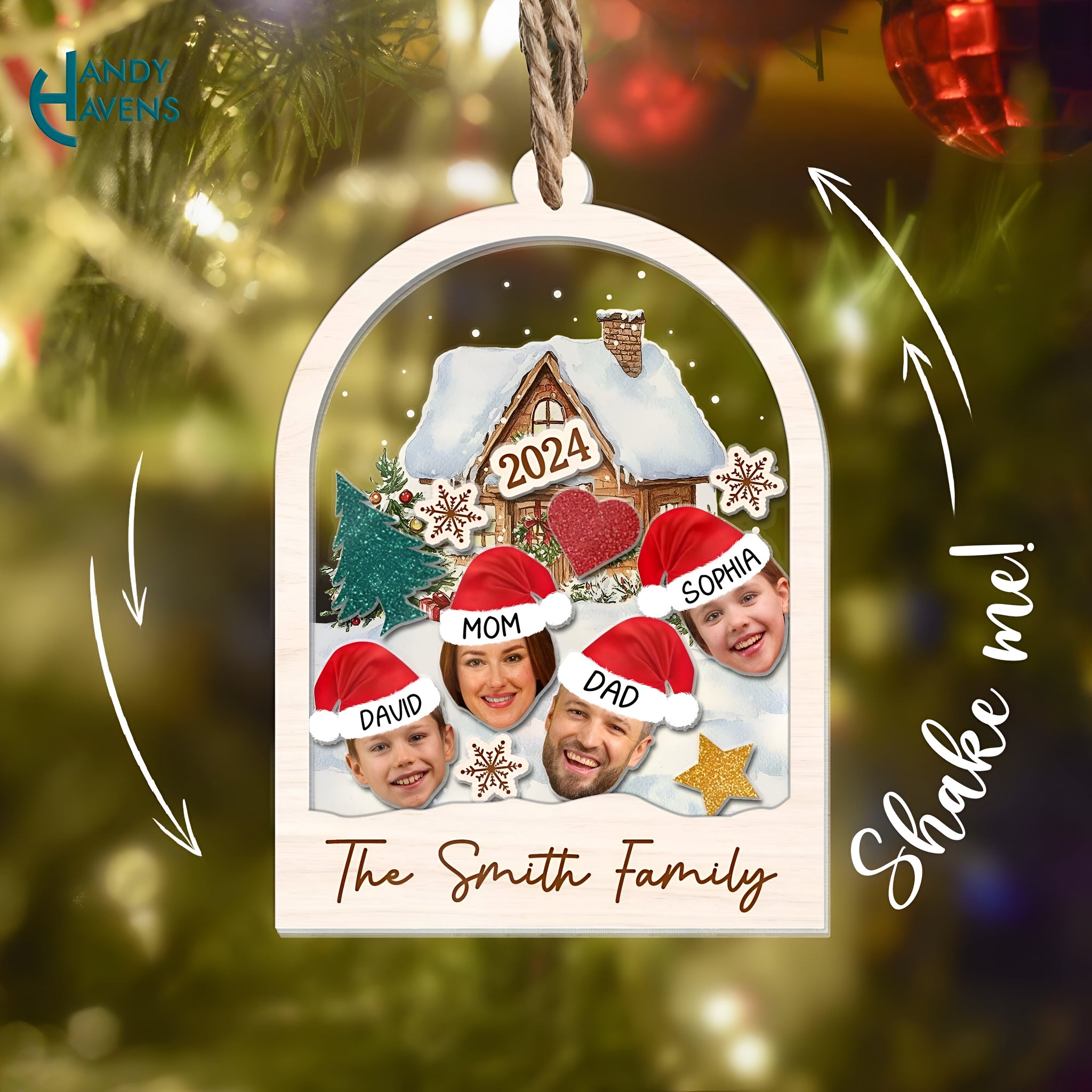 Family Christmas Ornament Shaker, Personalized Family Ornament, 4D Family Ornament 2024, Christmas Ornament 2024, Family Gift Ornament Gift ORHA24