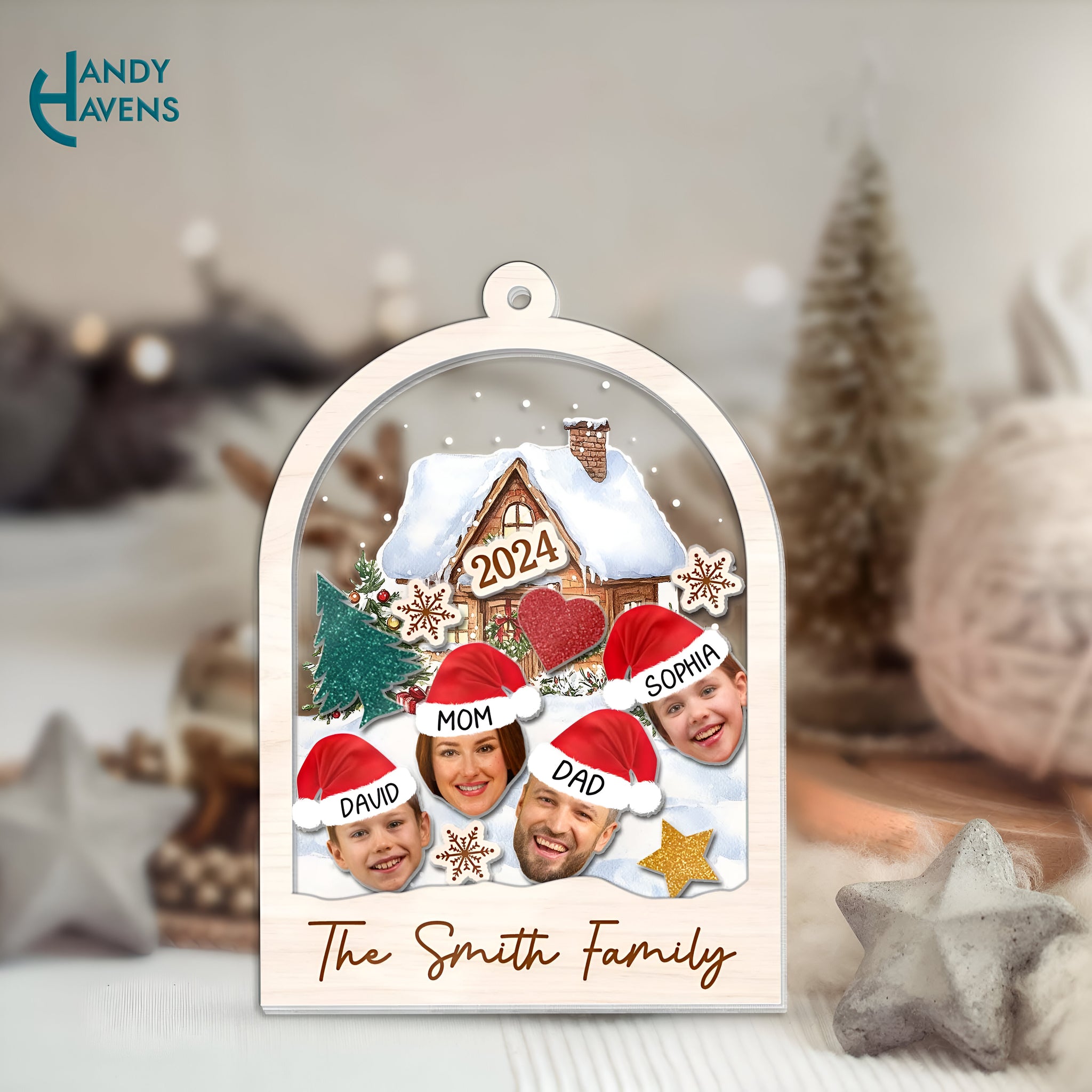 Family Christmas Ornament Shaker, Personalized Family Ornament, 4D Family Ornament 2024, Christmas Ornament 2024, Family Gift Ornament Gift ORHA24