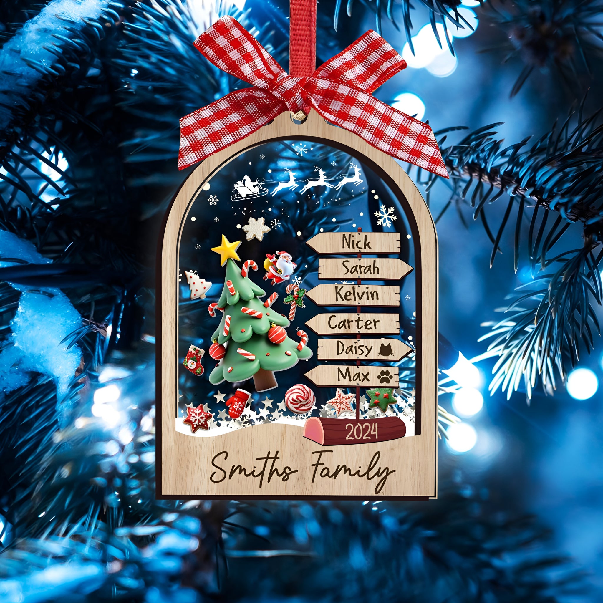 Family Christmas Ornament Shaker, Personalized Family Ornament 2024, 4D Family Ornament With Pets, Christmas Ornament, Family Gift Ornament 17854ORHA24