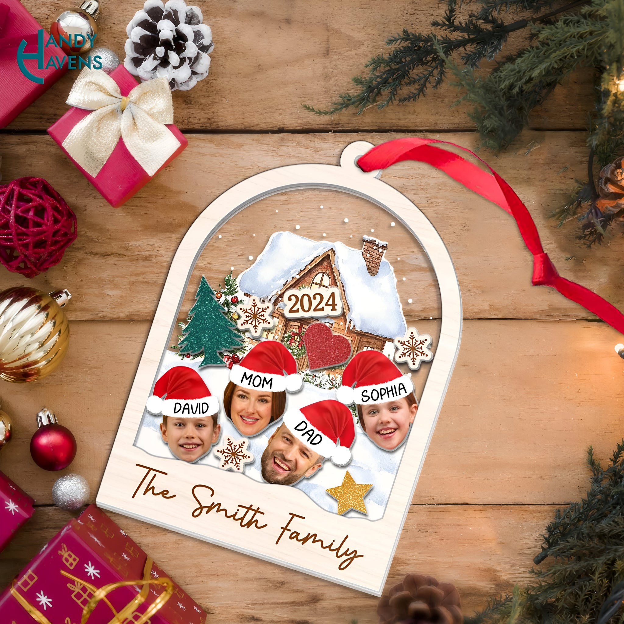 Family Christmas Ornament Shaker, Personalized Family Ornament, 4D Family Ornament 2024, Christmas Ornament 2024, Family Gift Ornament Gift ORHA24