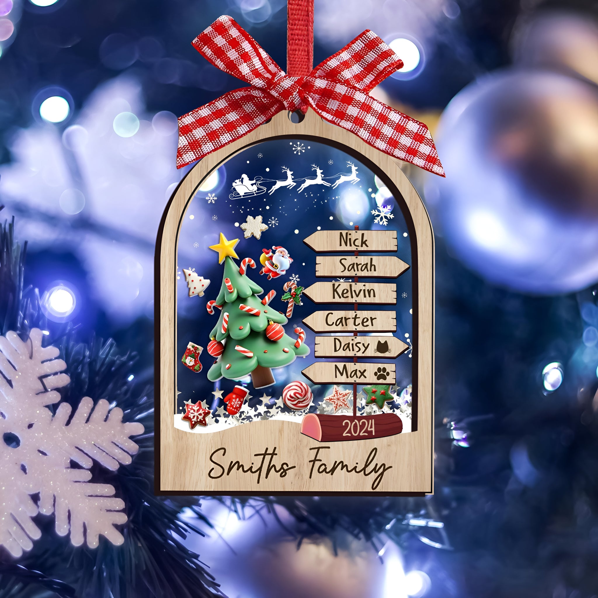 Family Christmas Ornament Shaker, Personalized Family Ornament 2024, 4D Family Ornament With Pets, Christmas Ornament, Family Gift Ornament 17854ORHA24