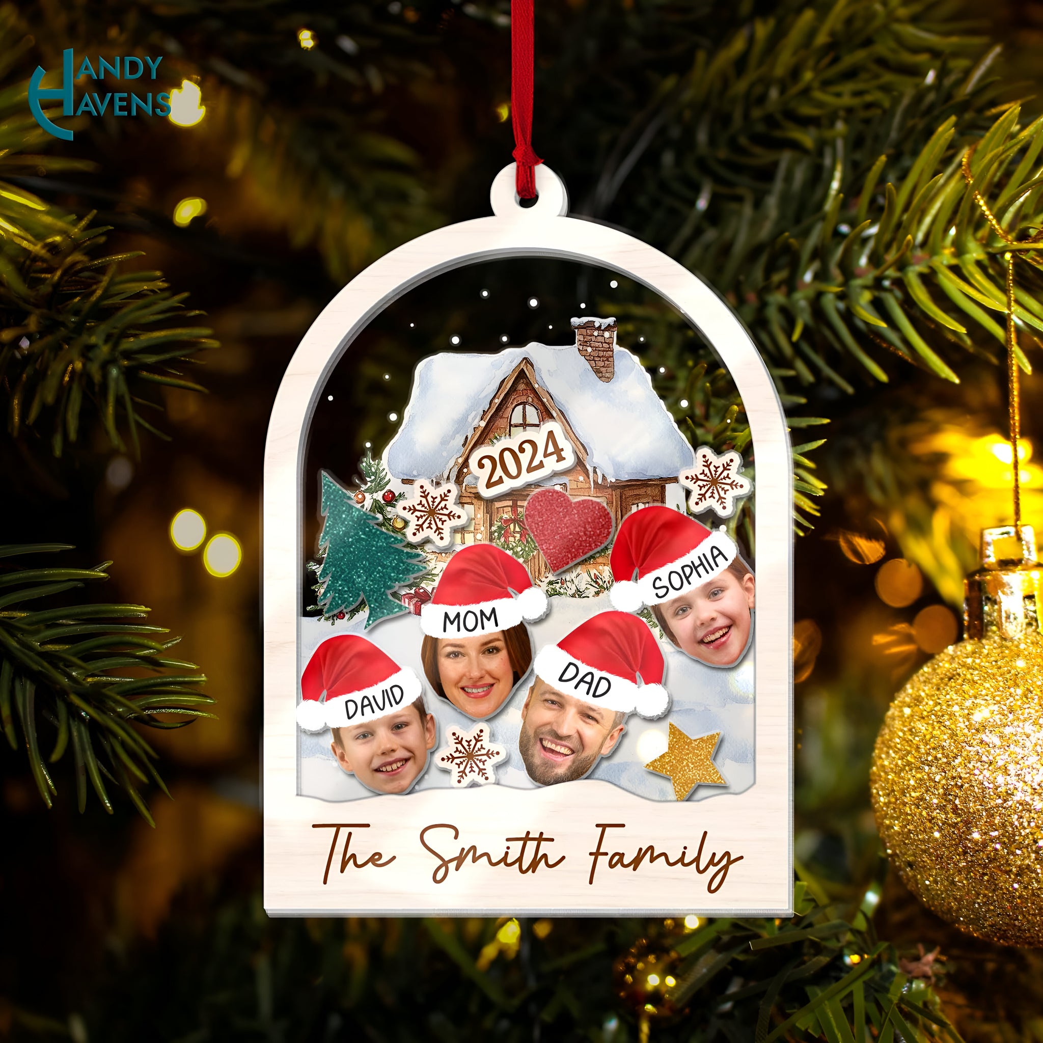 Family Christmas Ornament Shaker, Personalized Family Ornament, 4D Family Ornament 2024, Christmas Ornament 2024, Family Gift Ornament Gift ORHA24