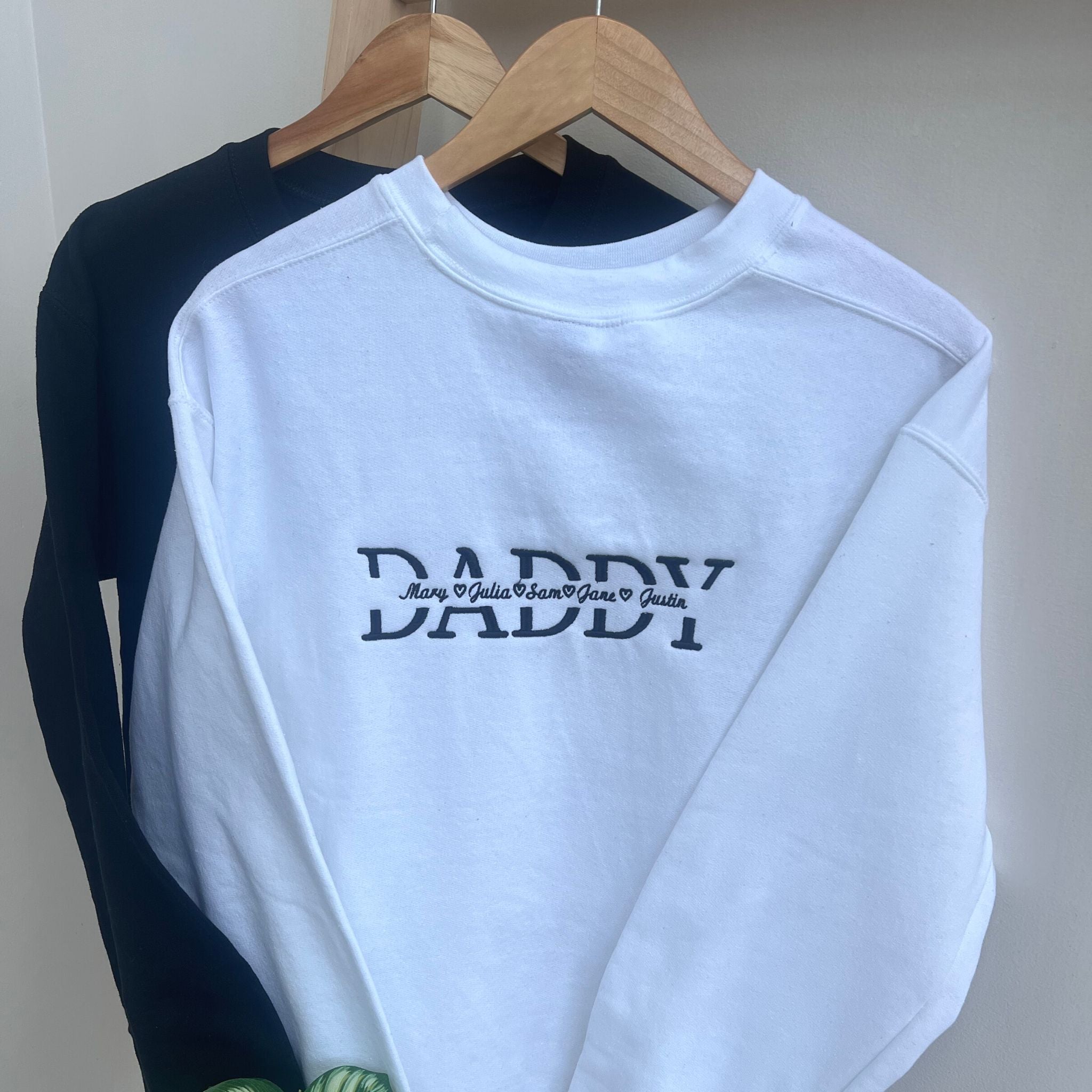 Father's Day Gift Ideas from Wife, Custom Daddy Sweatshirts with Names, Personalized Father Sweatshirt Embroidered Sleeve em3