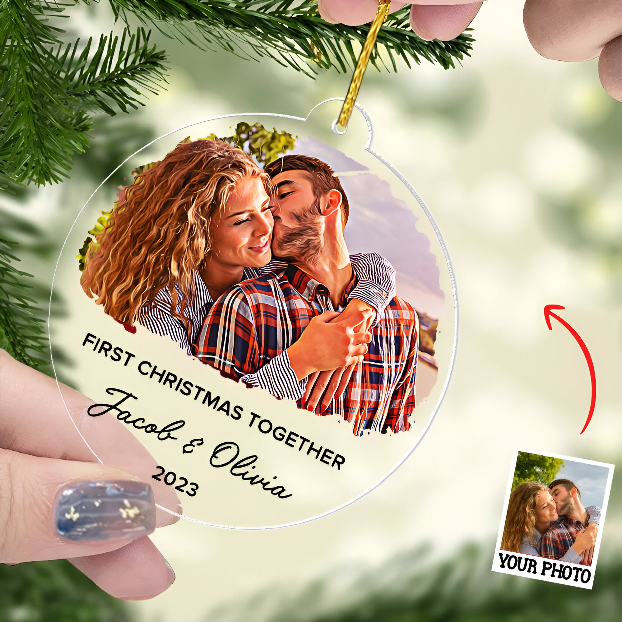 First Christmas Together Ornament, Our First Christmas Couple Photo Ornament, Personalized Photo Couple Christmas Tree Ornament Vr3  ORN2509