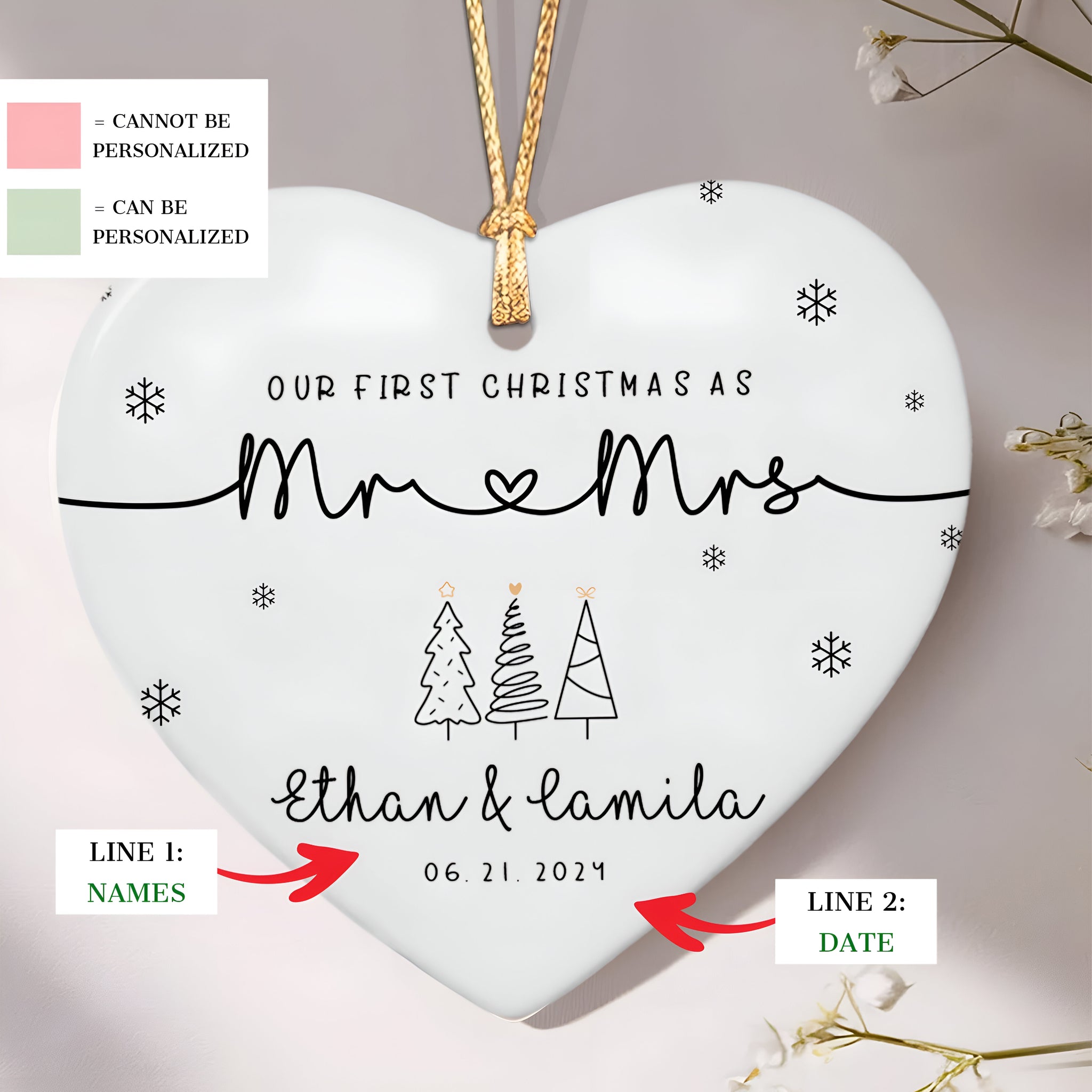 First Married Christmas Ornament 2024, Personalized Our First Christmas As Mr & Mrs Ornament, Married Ornament, Wedding Ornament, Mr And Mrs Gifts CY05-9 ORN2509