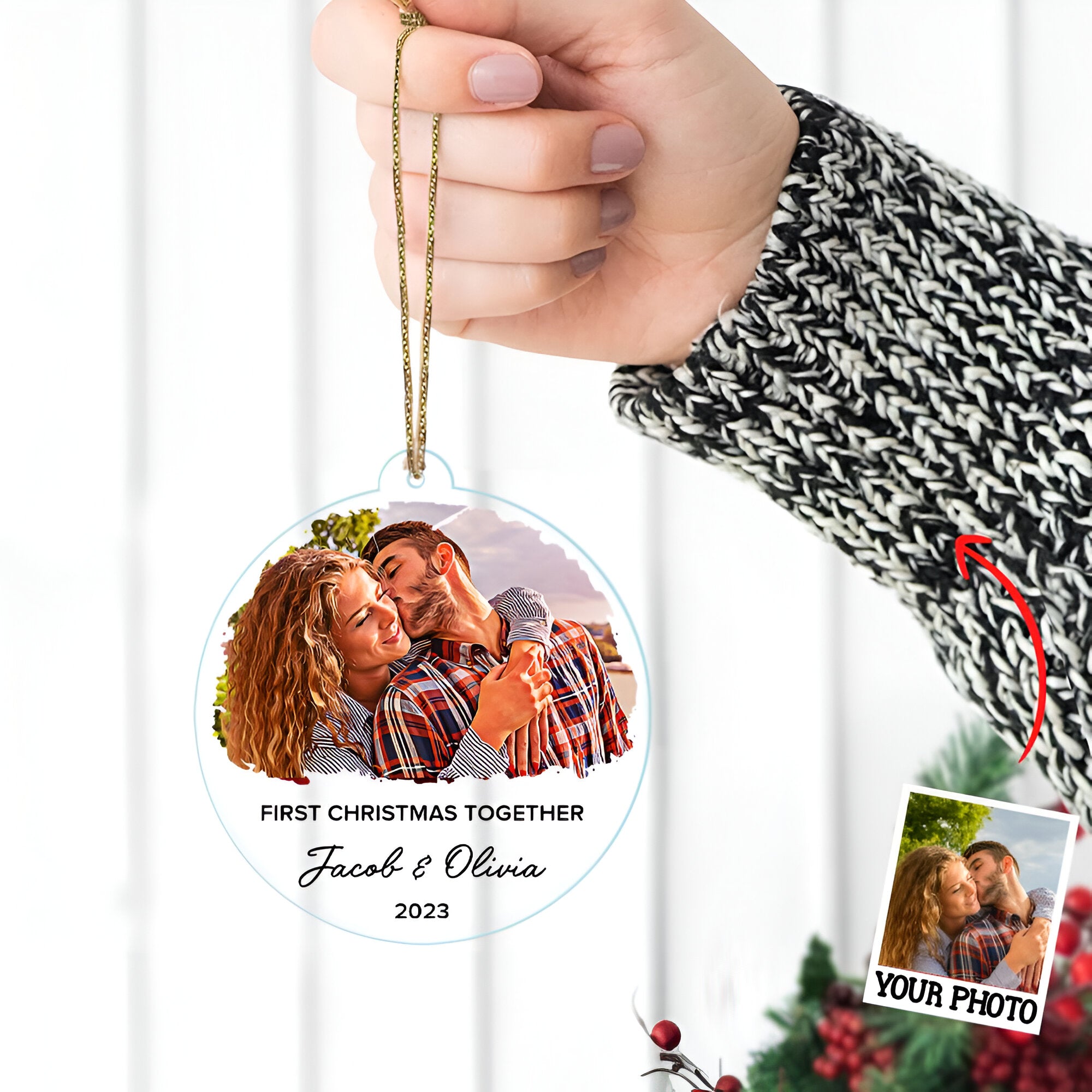 First Christmas Together Ornament, Our First Christmas Couple Photo Ornament, Personalized Photo Couple Christmas Tree Ornament Vr3  ORN2509
