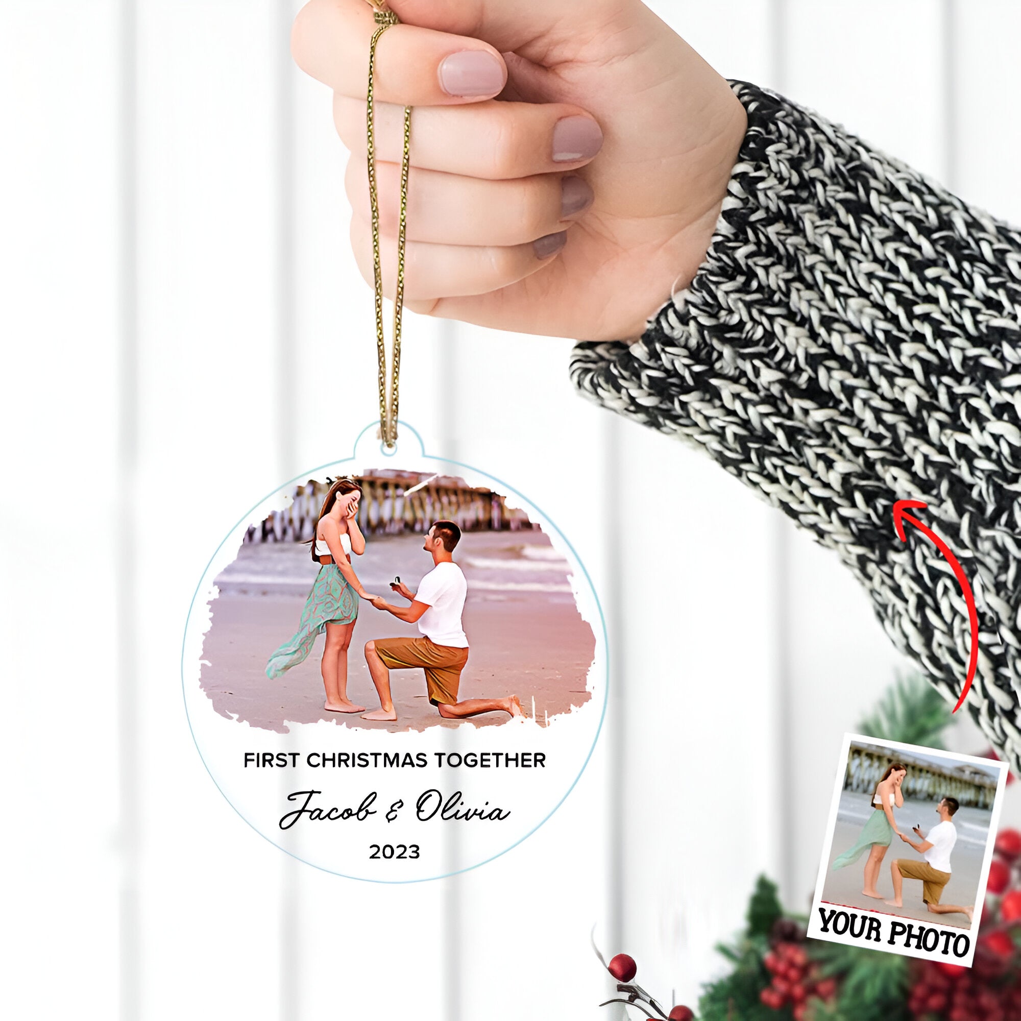 First Christmas Together Ornament, Our First Christmas Couple Photo Ornament, Personalized Photo Couple Christmas Tree Ornament Vr4  ORN2509