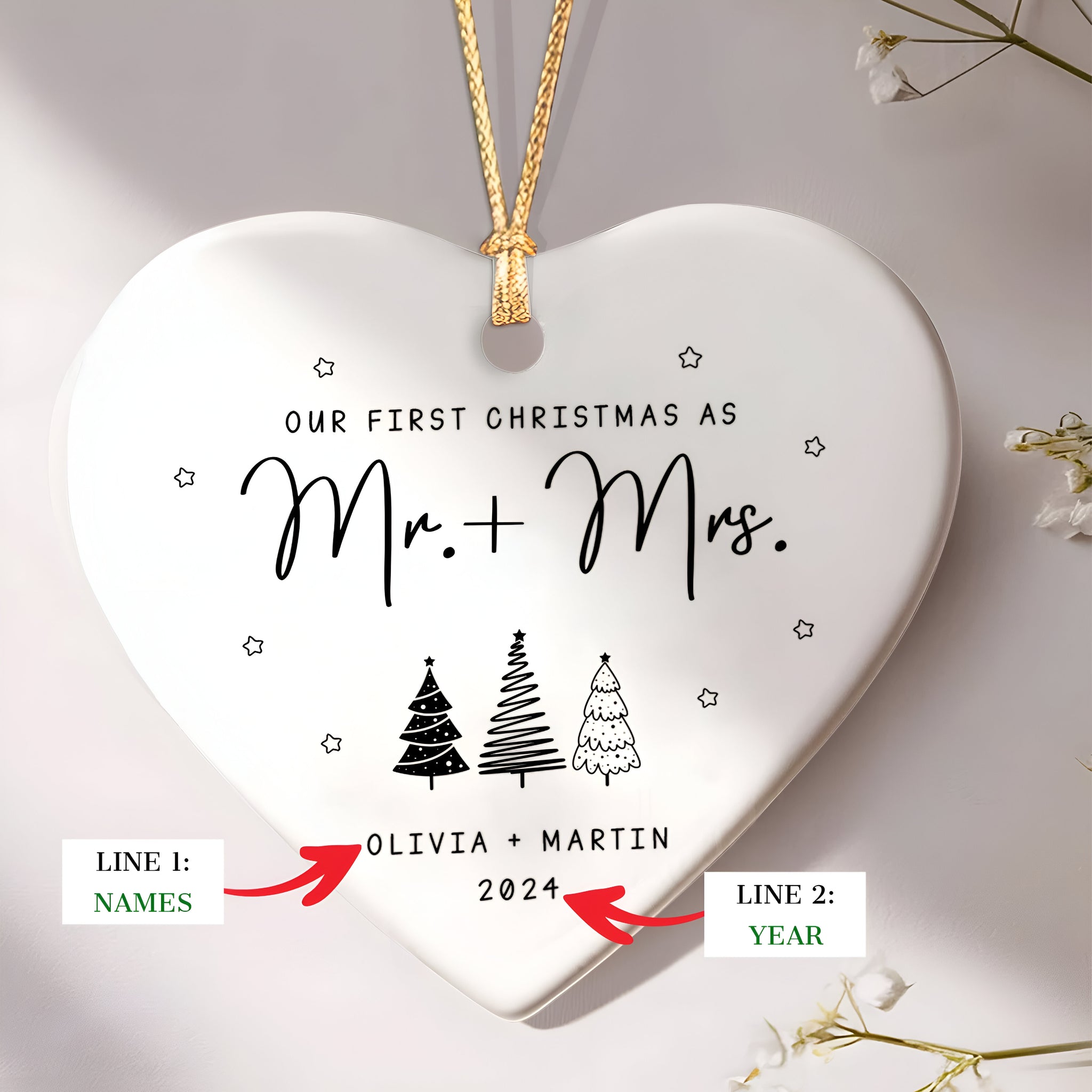 First Christmas Married Ornament,  Mr and Mrs Tree Christmas Ornament, First Christmas Married Gift, Newlywed Gift, Custom Engaged Ornament CY06-03 ORN2509