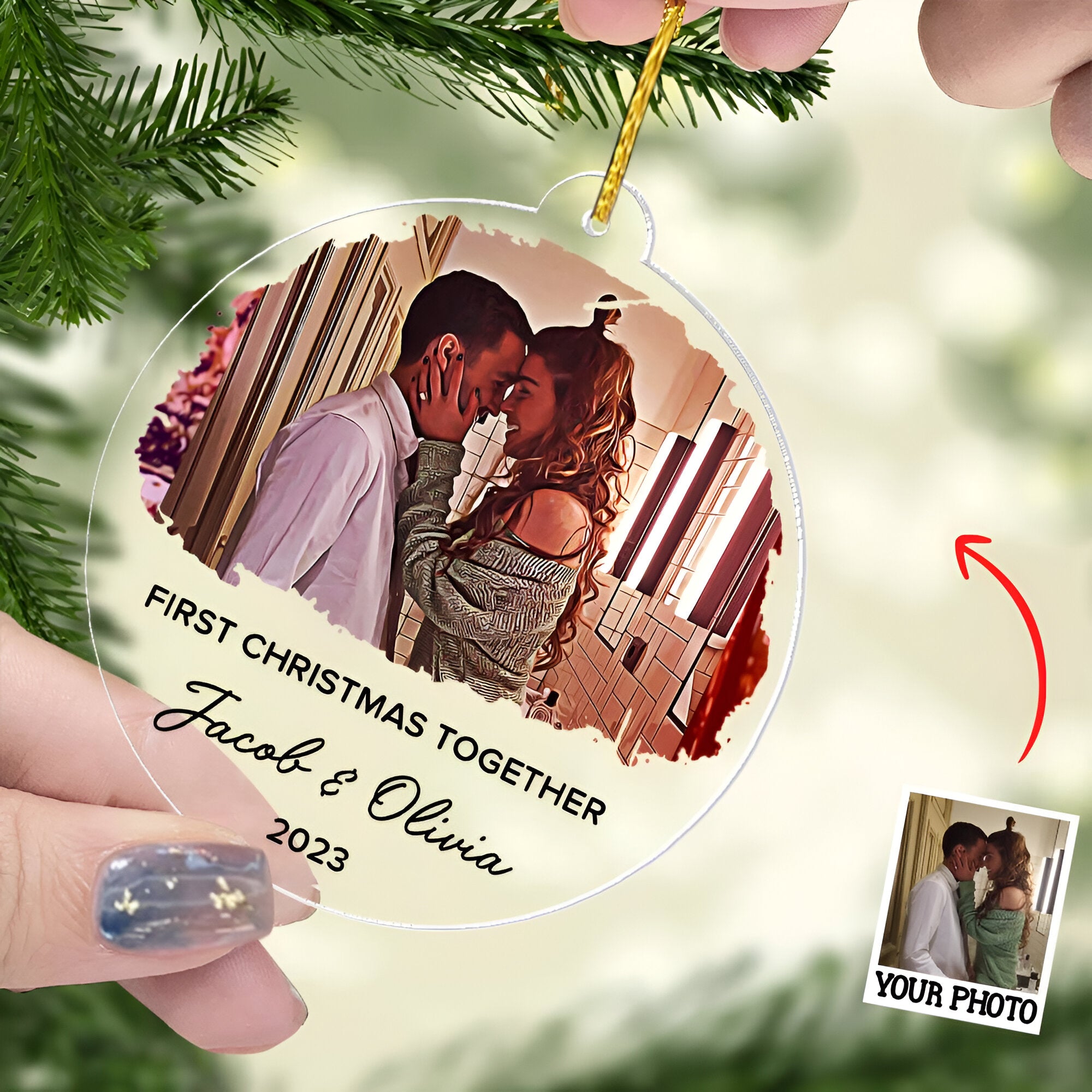 First Christmas Together Ornament, Our First Christmas Couple Photo Ornament, Personalized Photo Couple Christmas Tree Ornament Vr2  ORN2509
