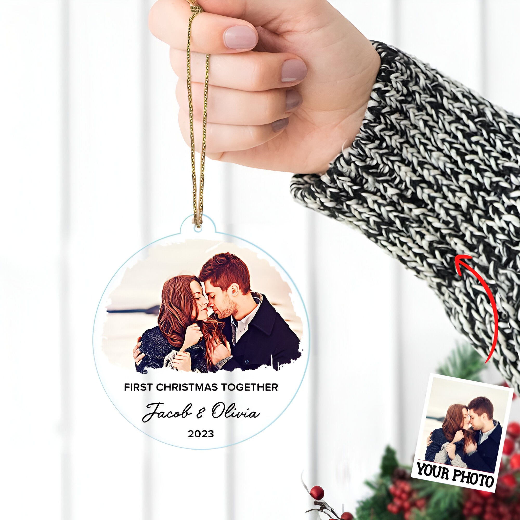 First Christmas Together Ornament, Our First Christmas Couple Photo Ornament, Personalized Photo Couple Christmas Tree Ornament  ORN2509