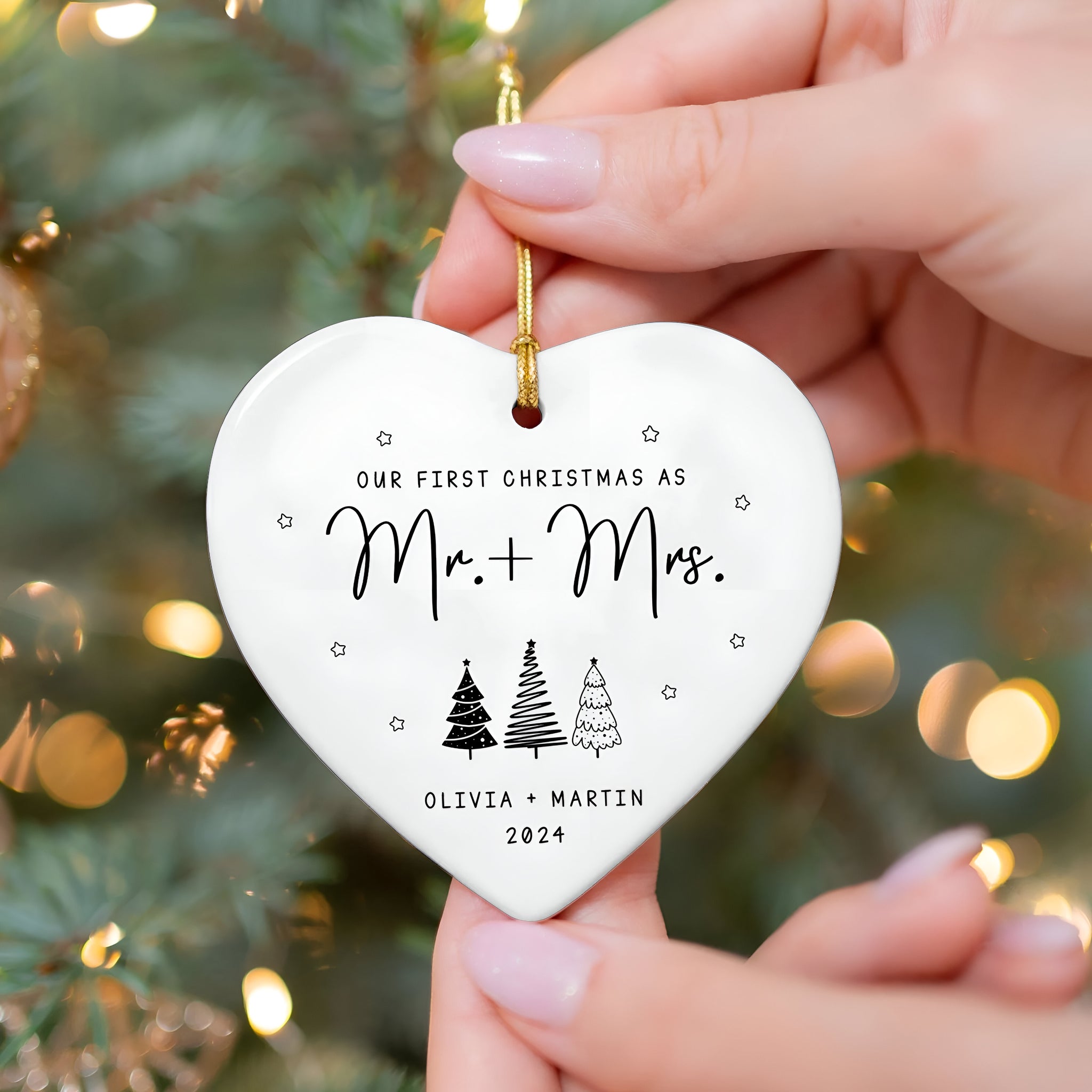 First Christmas Married Ornament,  Mr and Mrs Tree Christmas Ornament, First Christmas Married Gift, Newlywed Gift, Custom Engaged Ornament CY06-03 ORN2509