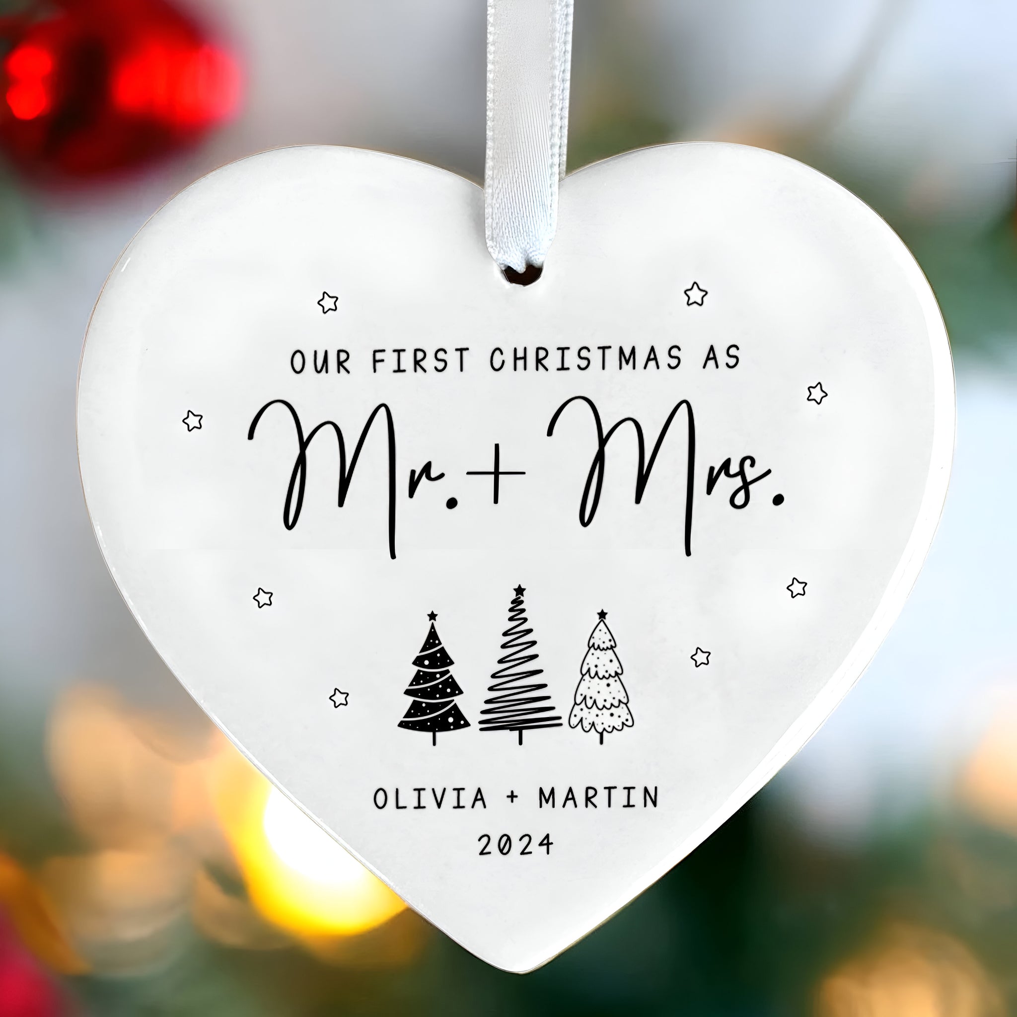 First Christmas Married Ornament,  Mr and Mrs Tree Christmas Ornament, First Christmas Married Gift, Newlywed Gift, Custom Engaged Ornament CY06-03 ORN2509