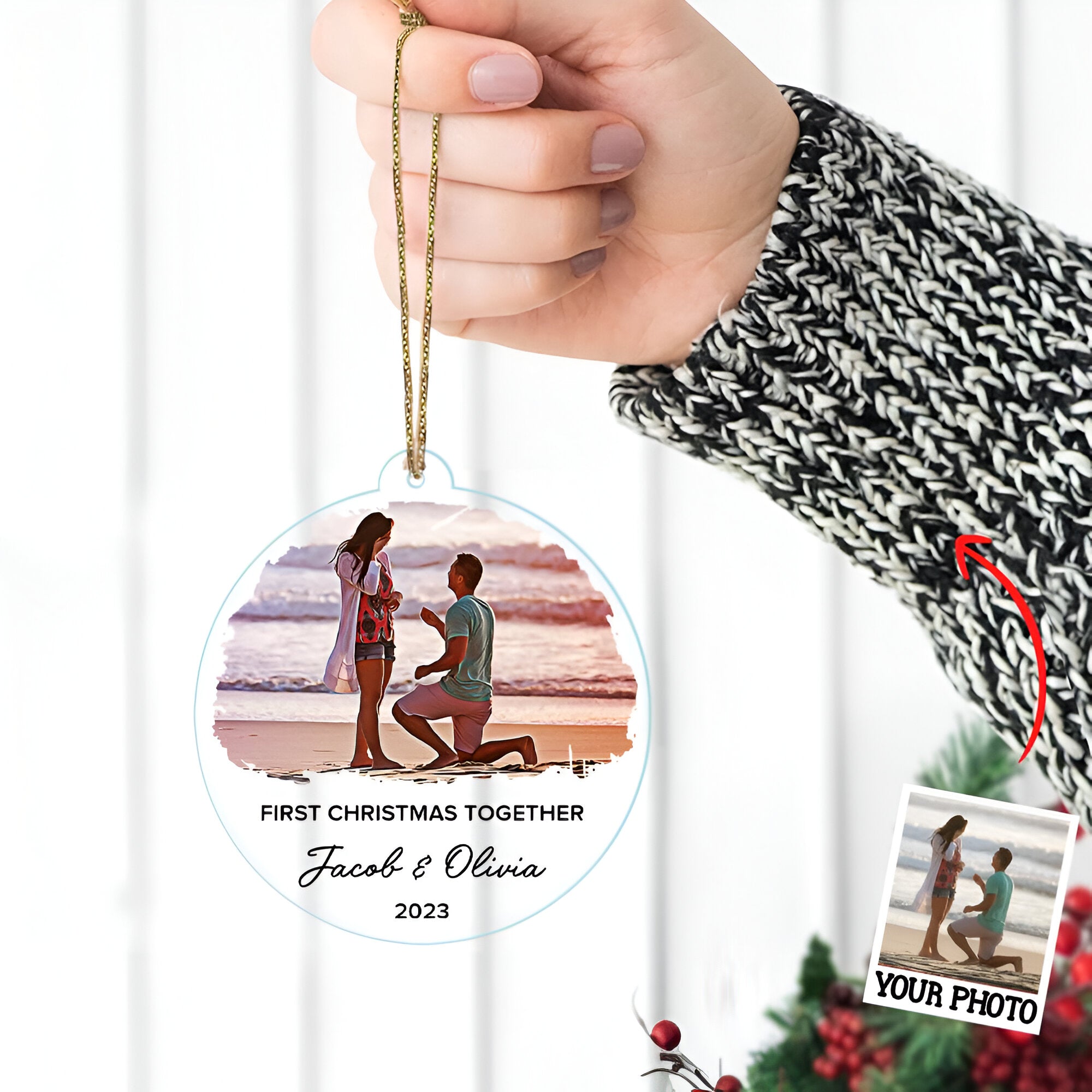 First Christmas Together Ornament, Our First Christmas Couple Photo Ornament, Personalized Photo Couple Christmas Tree Ornament Vr5  ORN2509