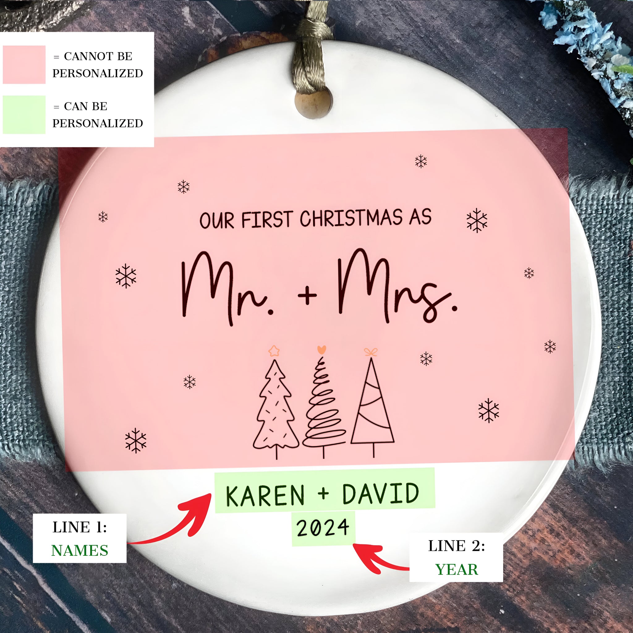 First Christmas Married Ornament, Mr Mrs Ornament, Personalized Wedding Gift, Newlywed Christmas Gift, Our First Christmas Ornament CX05-29 ORN2509