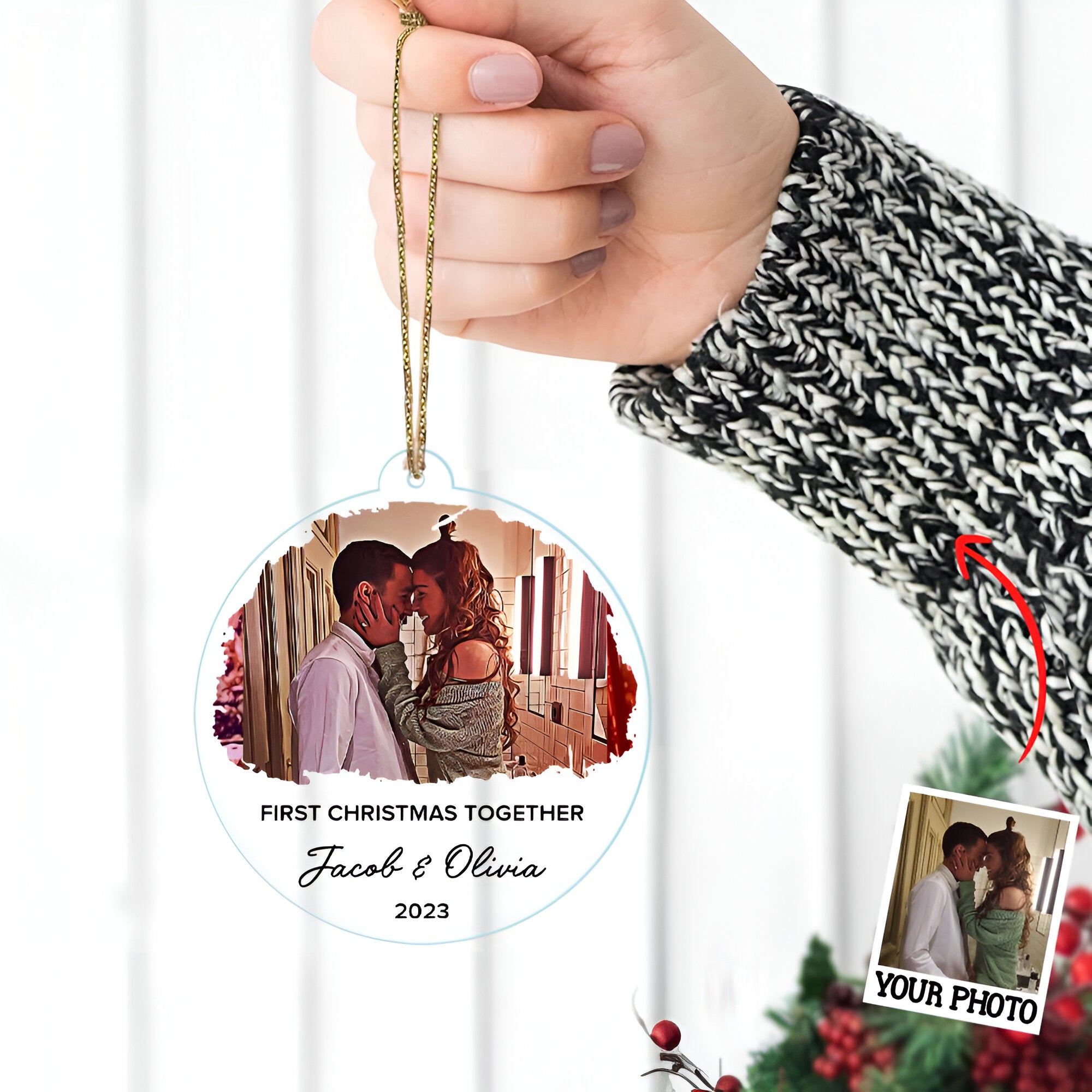 First Christmas Together Ornament, Our First Christmas Couple Photo Ornament, Personalized Photo Couple Christmas Tree Ornament Vr2  ORN2509