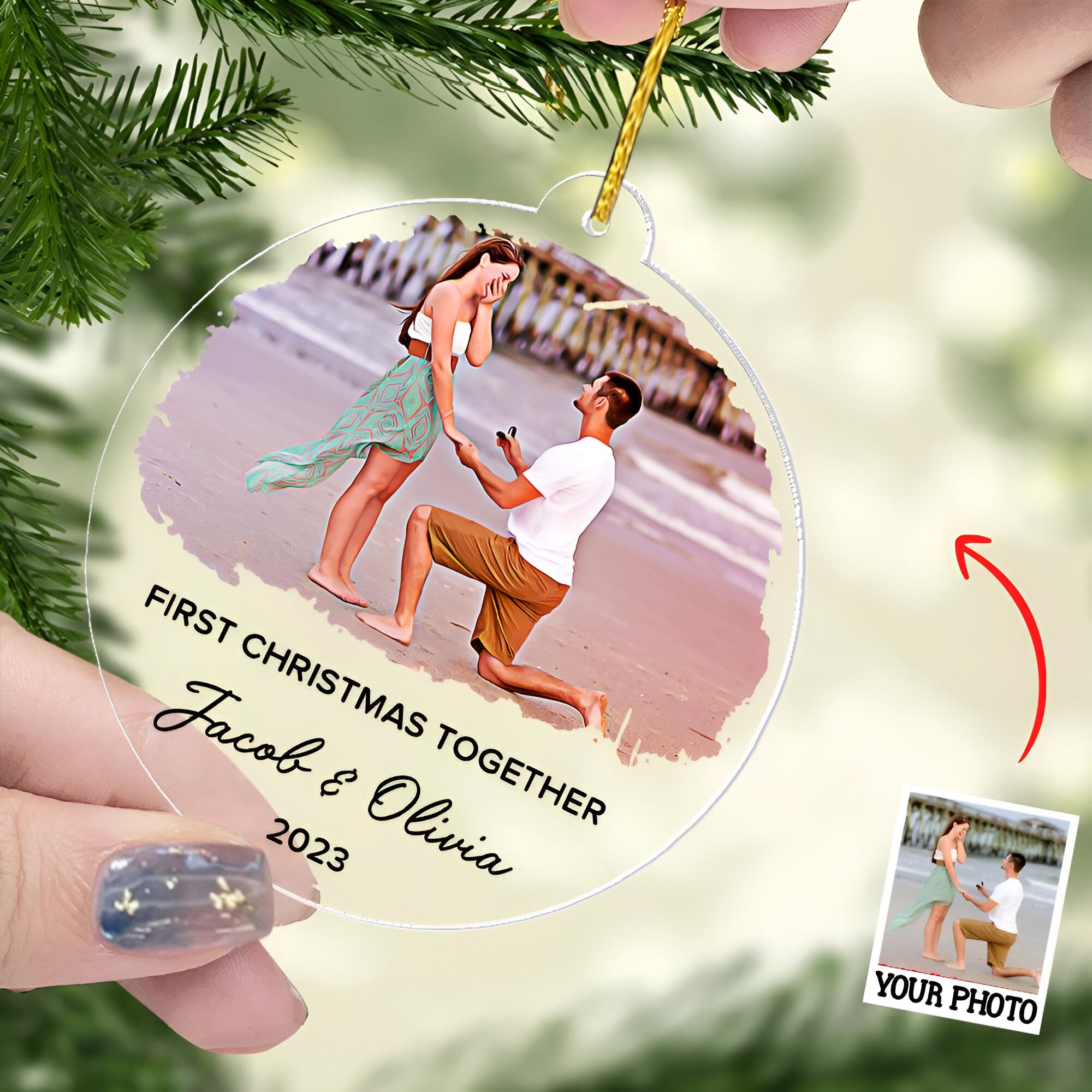First Christmas Together Ornament, Our First Christmas Couple Photo Ornament, Personalized Photo Couple Christmas Tree Ornament Vr4  ORN2509