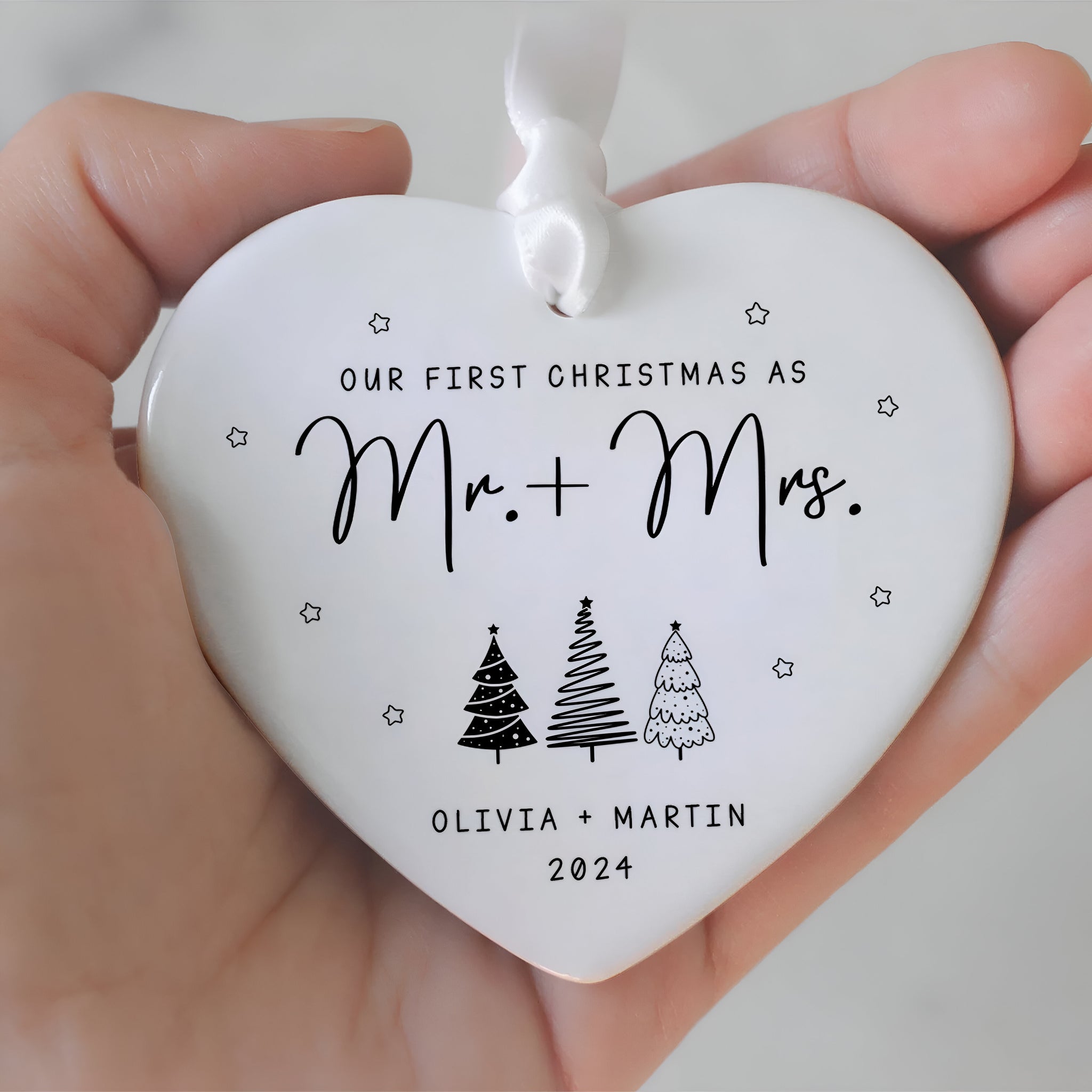 First Christmas Married Ornament,  Mr and Mrs Tree Christmas Ornament, First Christmas Married Gift, Newlywed Gift, Custom Engaged Ornament CY06-03 ORN2509