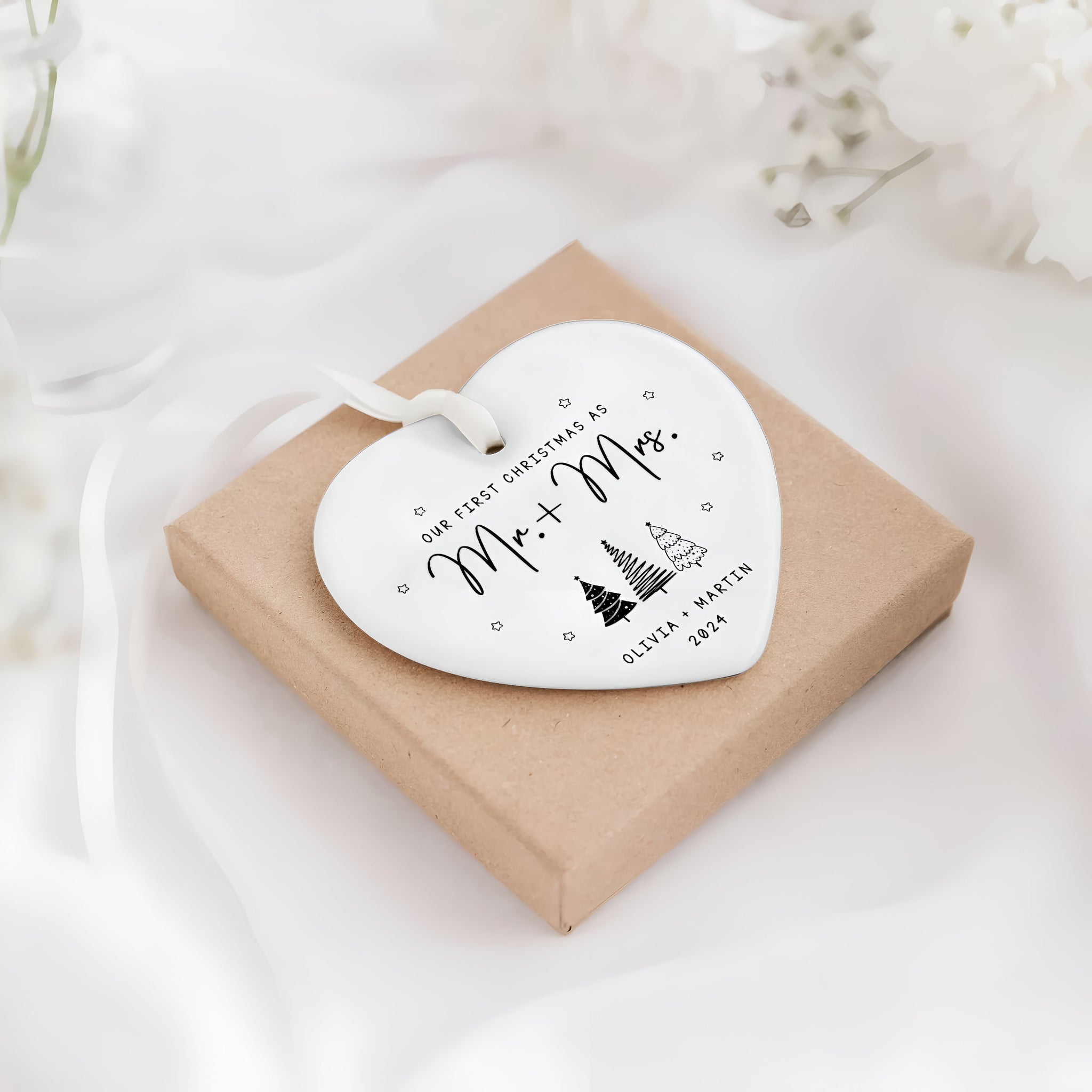 First Christmas Married Ornament,  Mr and Mrs Tree Christmas Ornament, First Christmas Married Gift, Newlywed Gift, Custom Engaged Ornament CY06-03 ORN2509