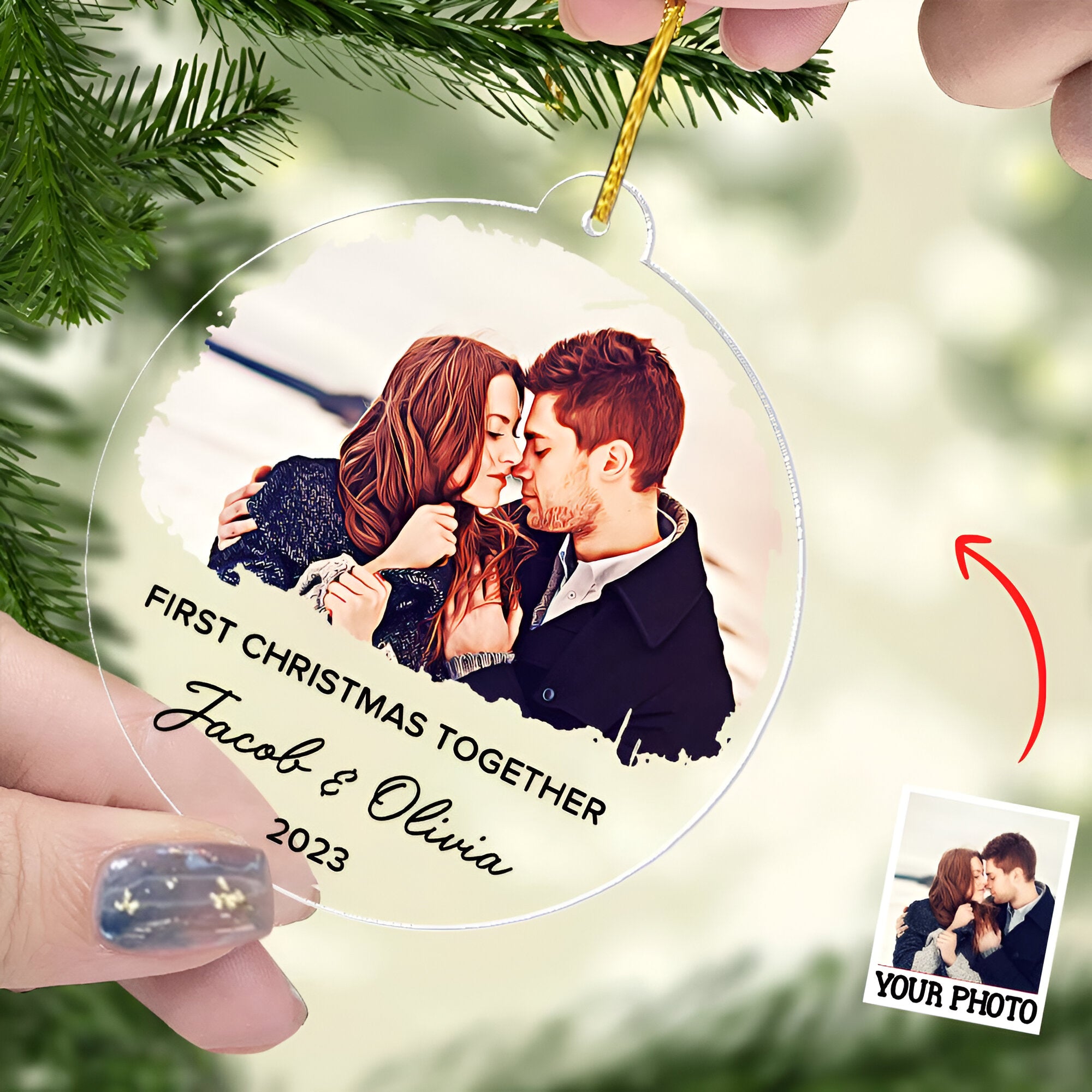 First Christmas Together Ornament, Our First Christmas Couple Photo Ornament, Personalized Photo Couple Christmas Tree Ornament  ORN2509