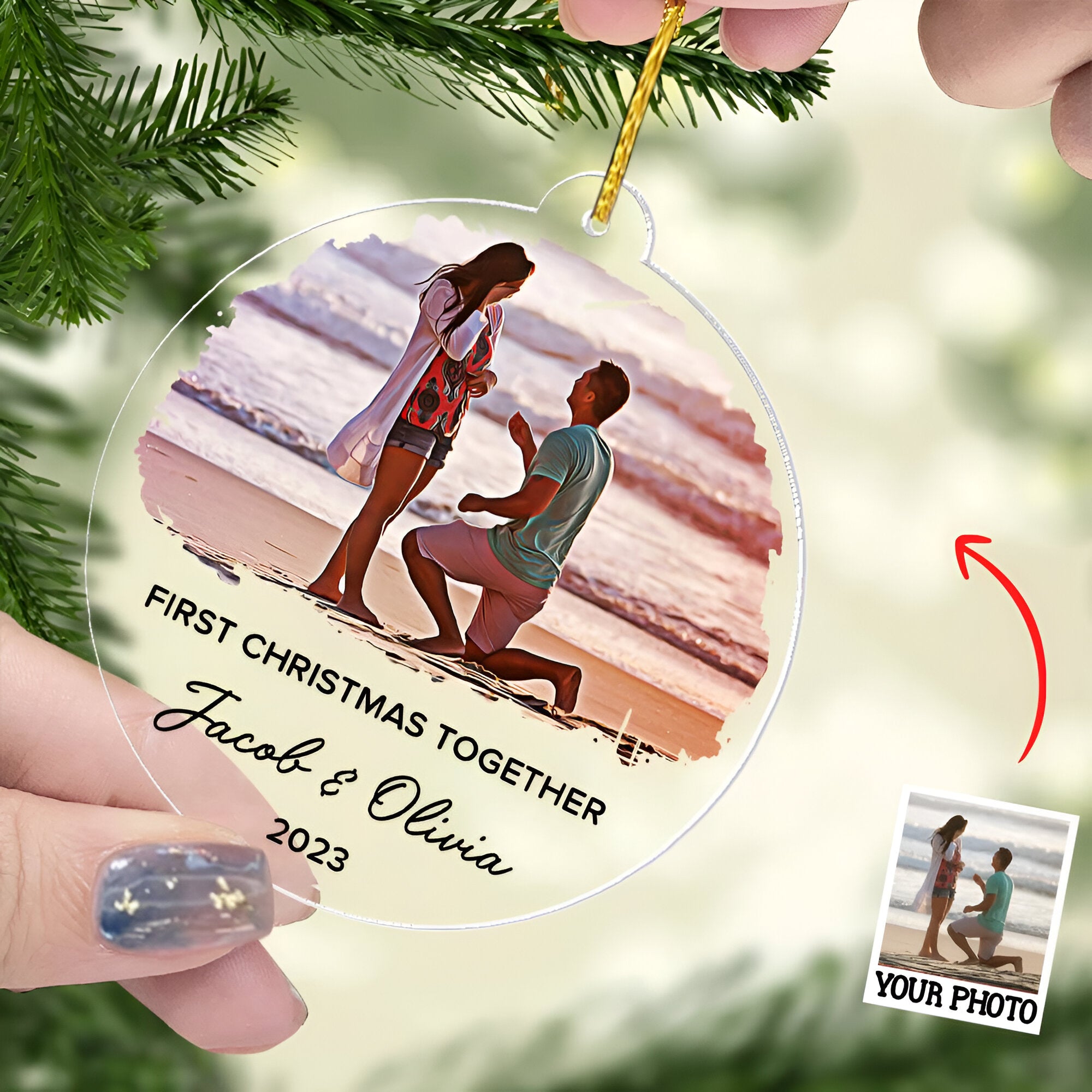 First Christmas Together Ornament, Our First Christmas Couple Photo Ornament, Personalized Photo Couple Christmas Tree Ornament Vr5  ORN2509