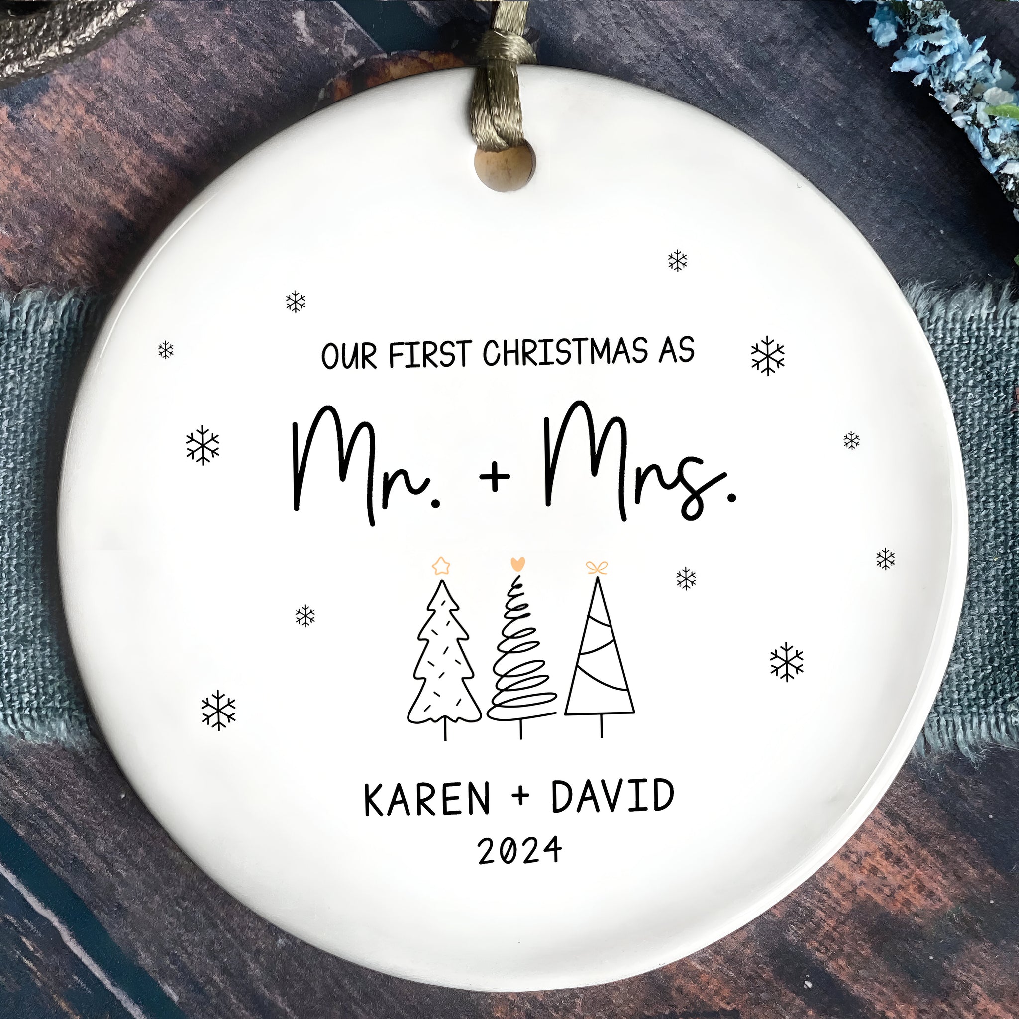 First Christmas Married Ornament, Mr Mrs Ornament, Personalized Wedding Gift, Newlywed Christmas Gift, Our First Christmas Ornament CX05-29 ORN2509