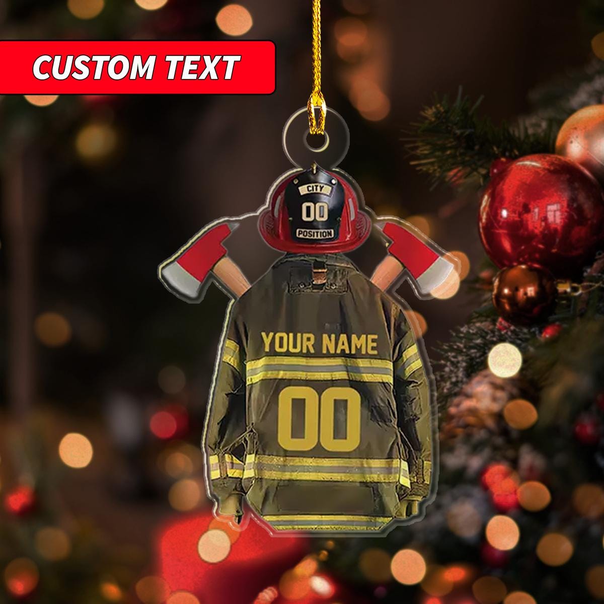 Firefighter Uniform Personalized Acrylic Christmas Ornament, Christmas Gift for Firefighter, Firefighter Vest Armor Hanging Acrylic Ornament ORNO5