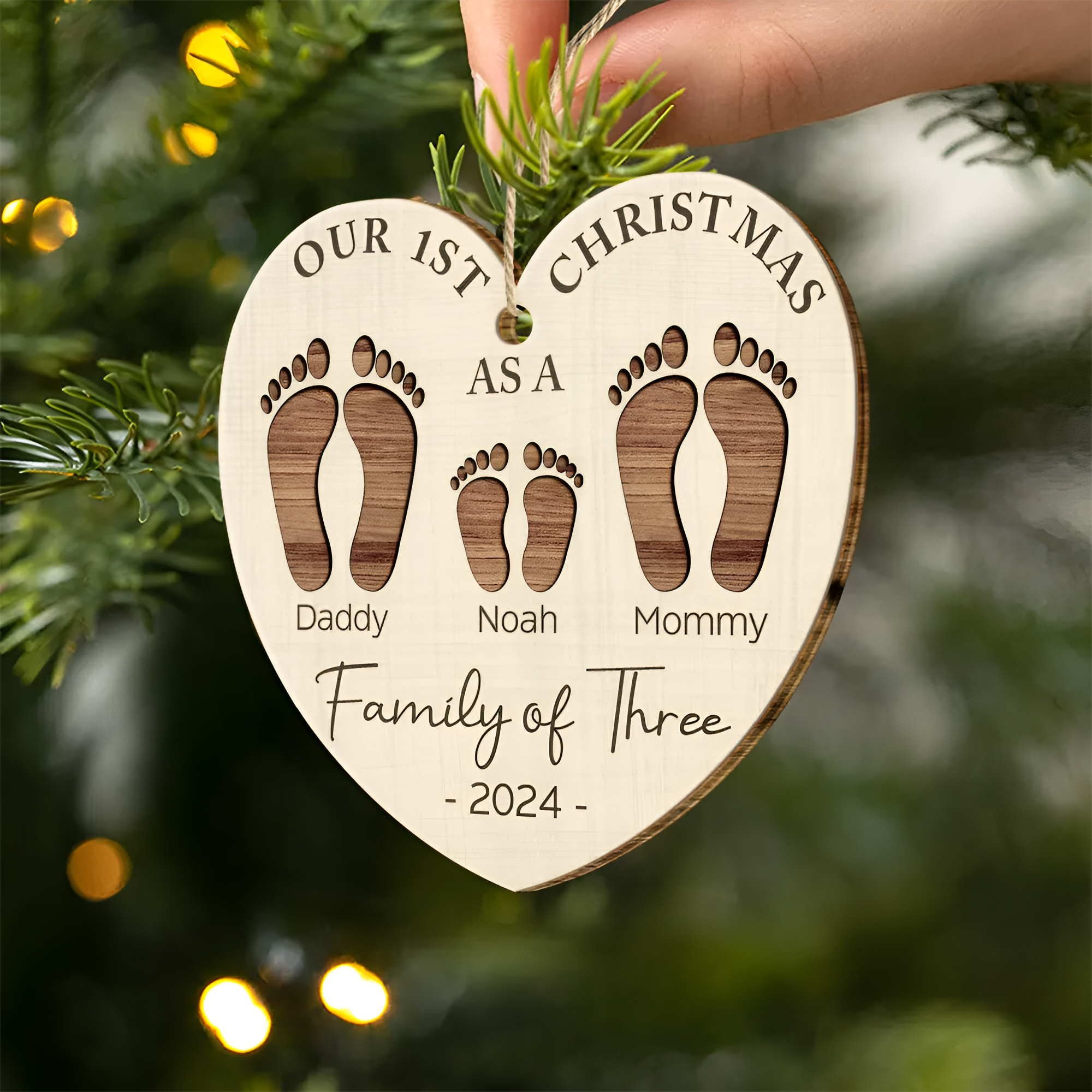 First Christmas As A Family Of Four Footprints - Personalized Custom Shaped Wooden Ornament ORN02101